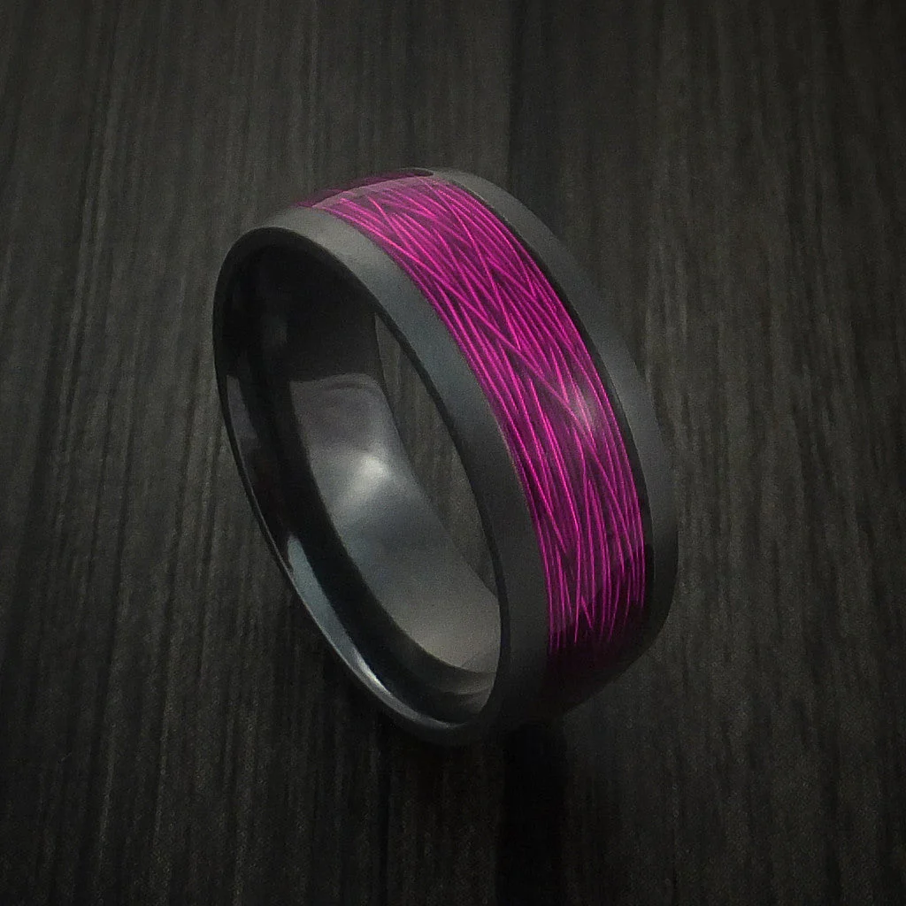 Black Titanium or Black Zirconium Custom Men's Ring With Wire Inlay - Image 12
