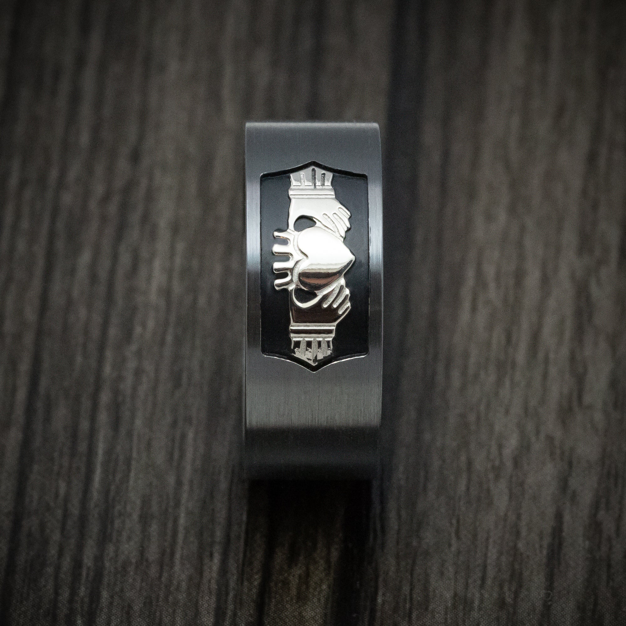 Black Titanium Celtic Claddagh Men's Ring with Cerakote Custom Made - Image 3