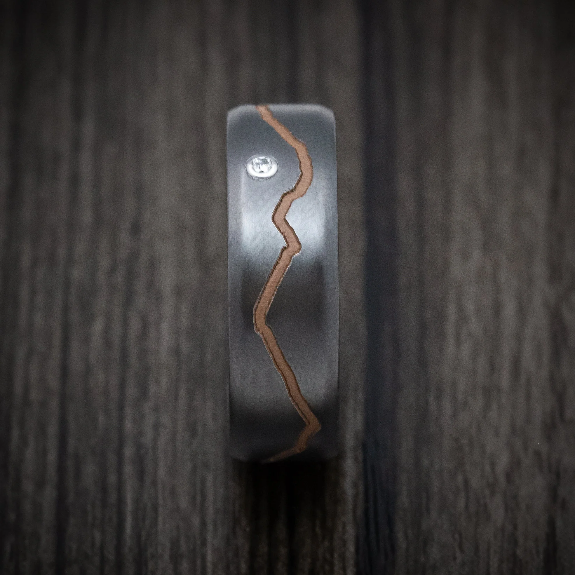 Black Titanium or Black Zirconium Custom Men's Ring with a Diamond, Custom Mountain Milling, and Hardwood Interior Sleeve - Image 3