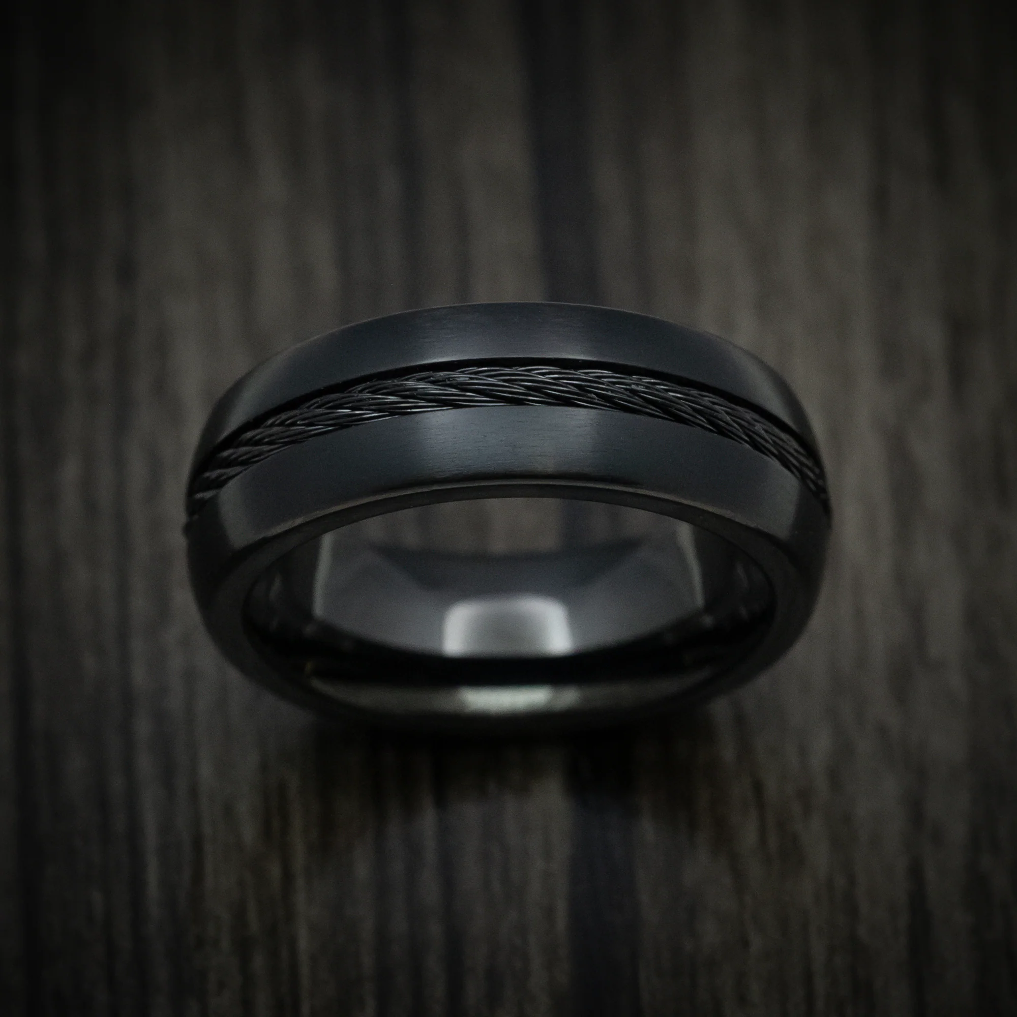 Black Titanium Men's Ring with Black Cable Inlay - Image 3