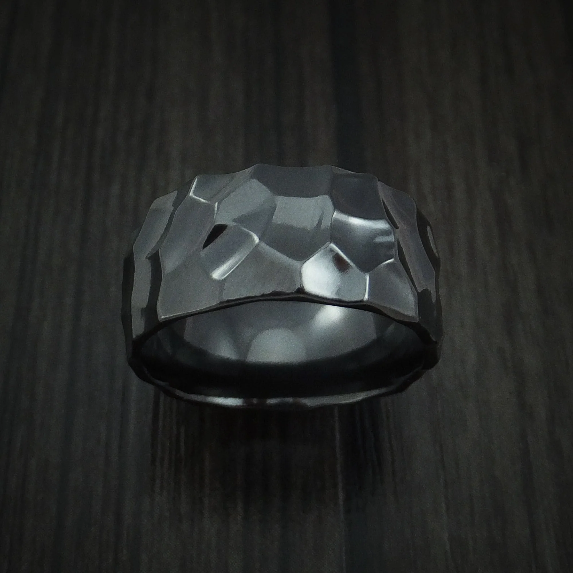Black Titanium or Black Zirconium Custom Men's Ring with a Polish Rock Hammer Finish - Image 2