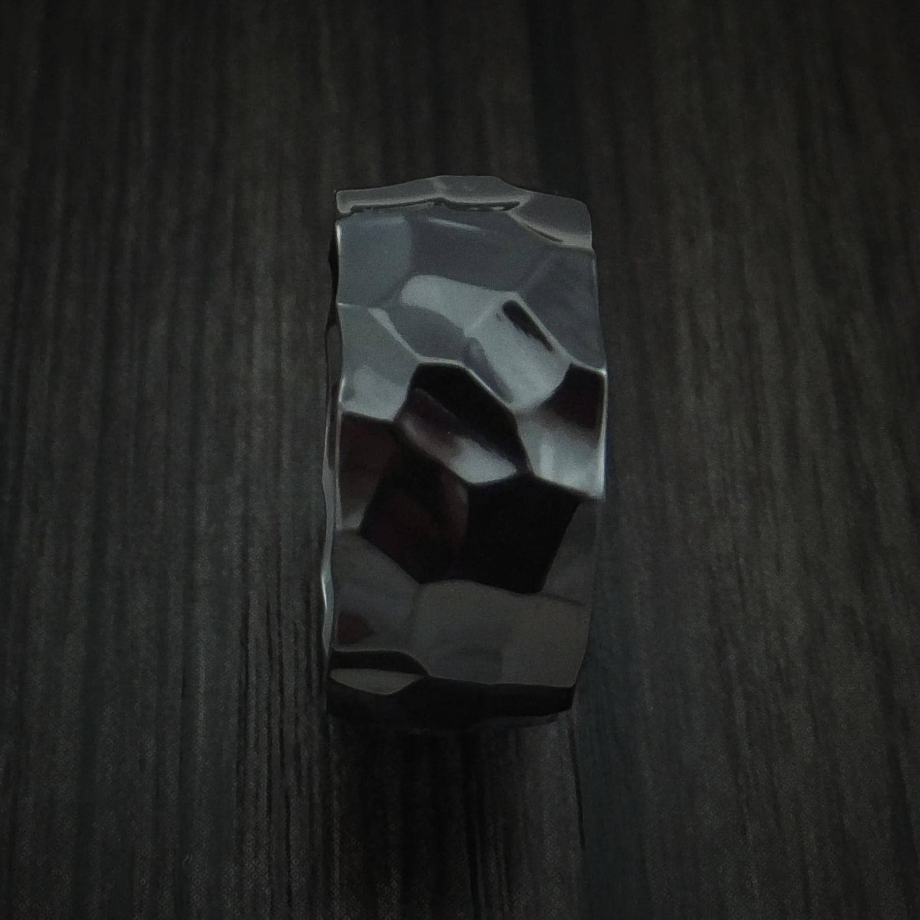 Black Titanium or Black Zirconium Custom Men's Ring with a Polish Rock Hammer Finish - Image 3