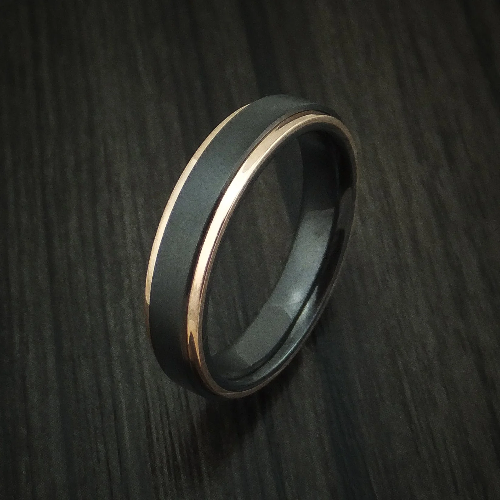 Black Titanium Men's Ring with 14K Rose Gold Edges Custom Made Band - Image 4