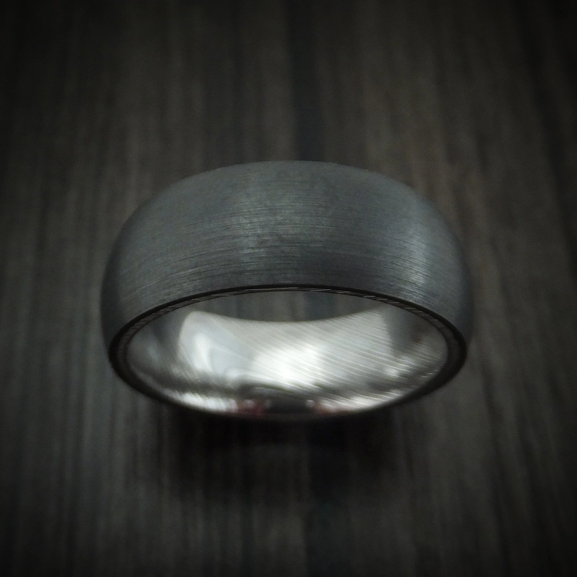 Black Titanium Men's Ring with Damascus Steel Sleeve - Image 2