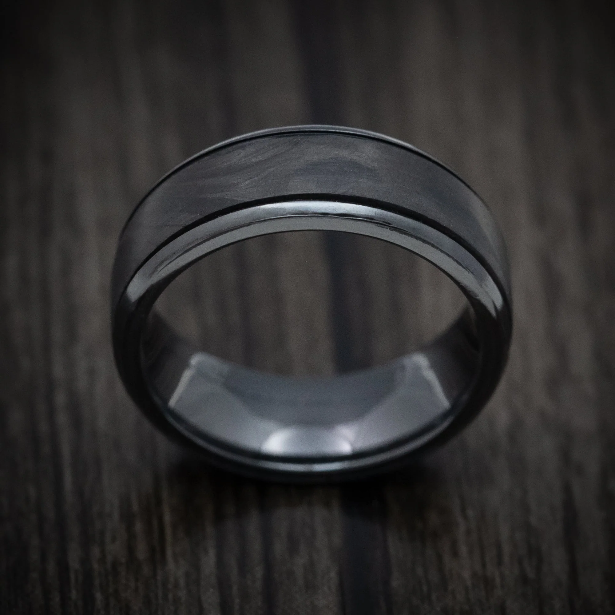 Black Titanium or Black Zirconium Custom Men's Ring with Forged Carbon Fiber and Cerakote Inlays - Image 2