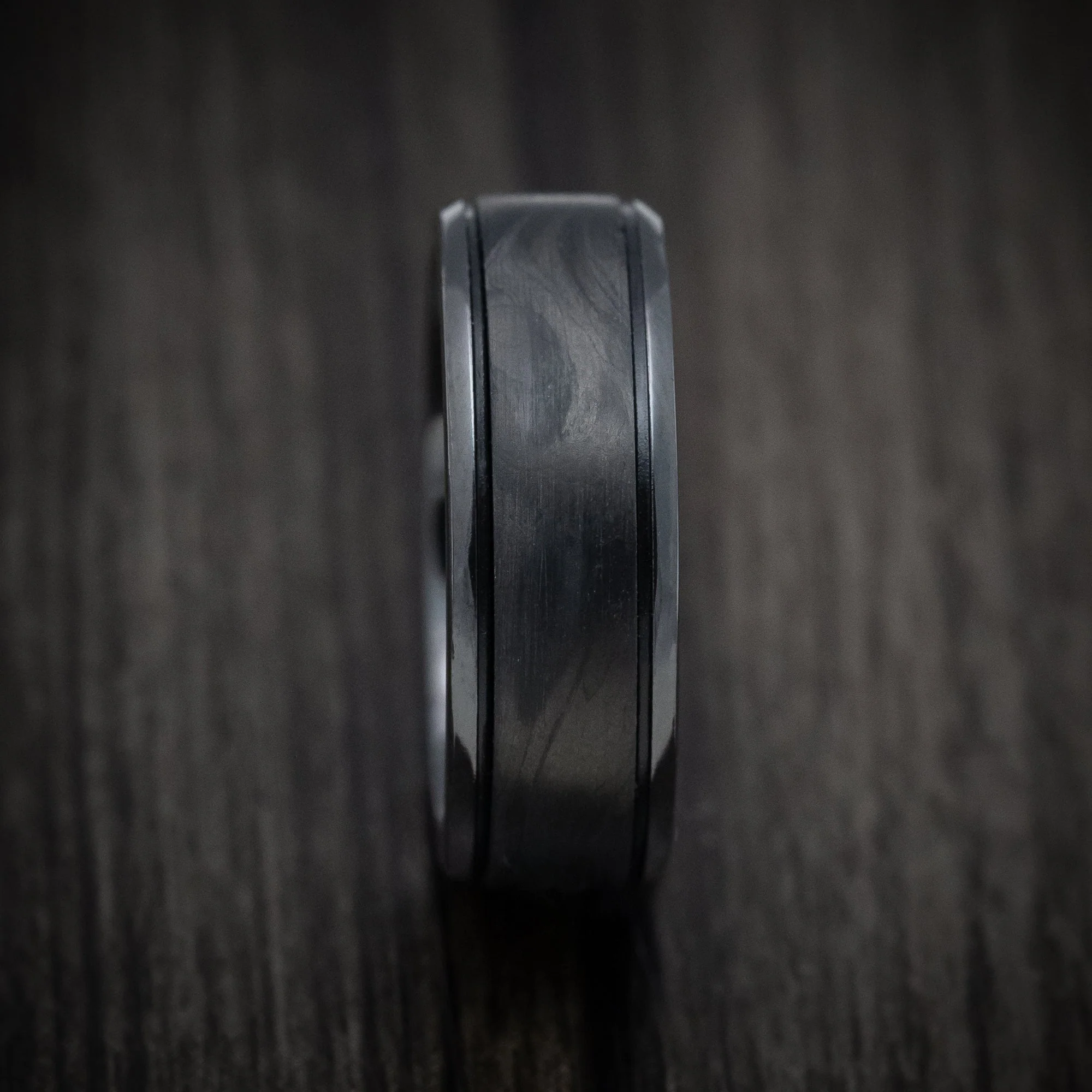 Black Titanium or Black Zirconium Custom Men's Ring with Forged Carbon Fiber and Cerakote Inlays - Image 3