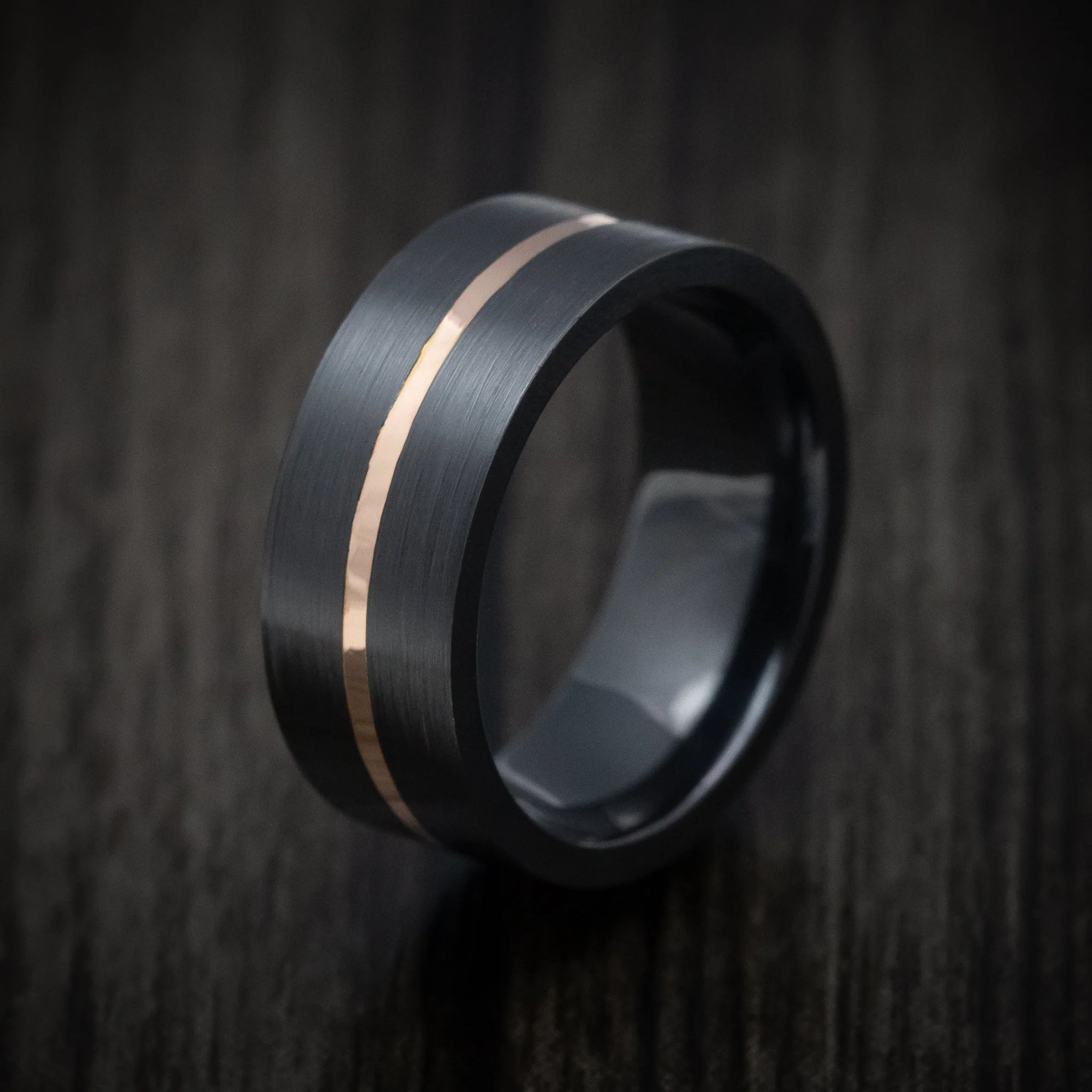 Black Titanium or Black Zirconium Custom Men's Ring with Gold Inlay - Image 4