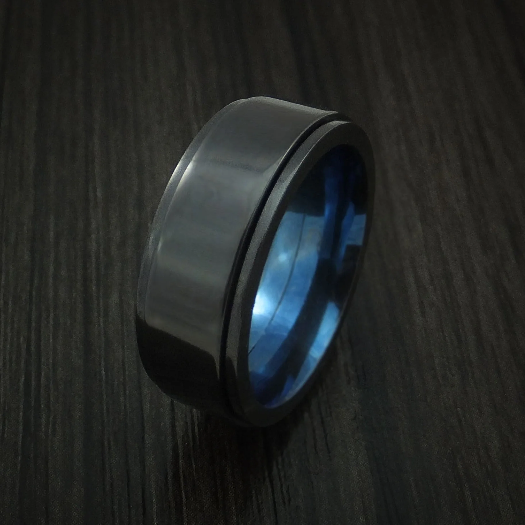 Black Titanium Spinner Men's Ring with Anodized Interior Custom Made Band - Image 4