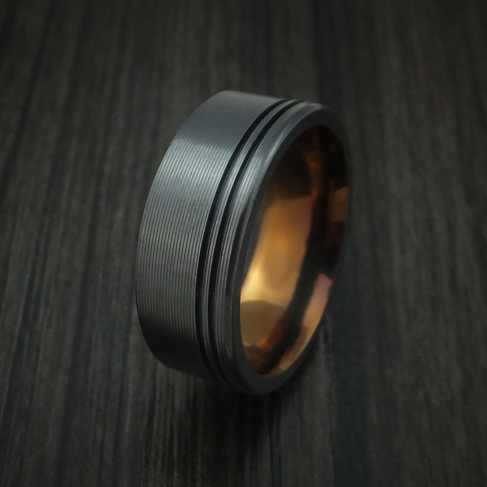 Black Titanium or Black Zirconium Custom Men's Ring with an Interior Anodized Sleeve - Image 4