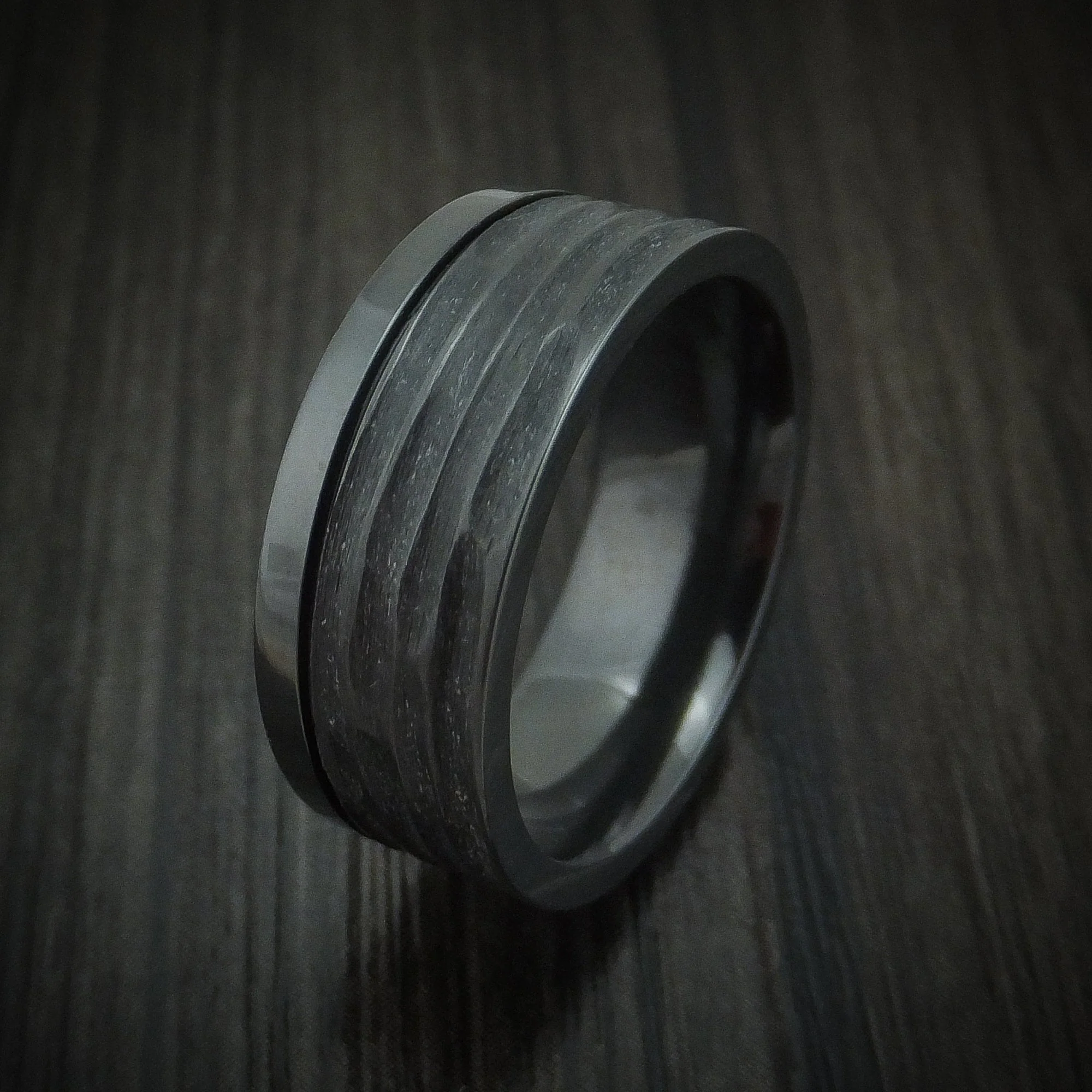 Black Titanium Tree Bark Finish Men's Ring Custom Made Band - Image 4