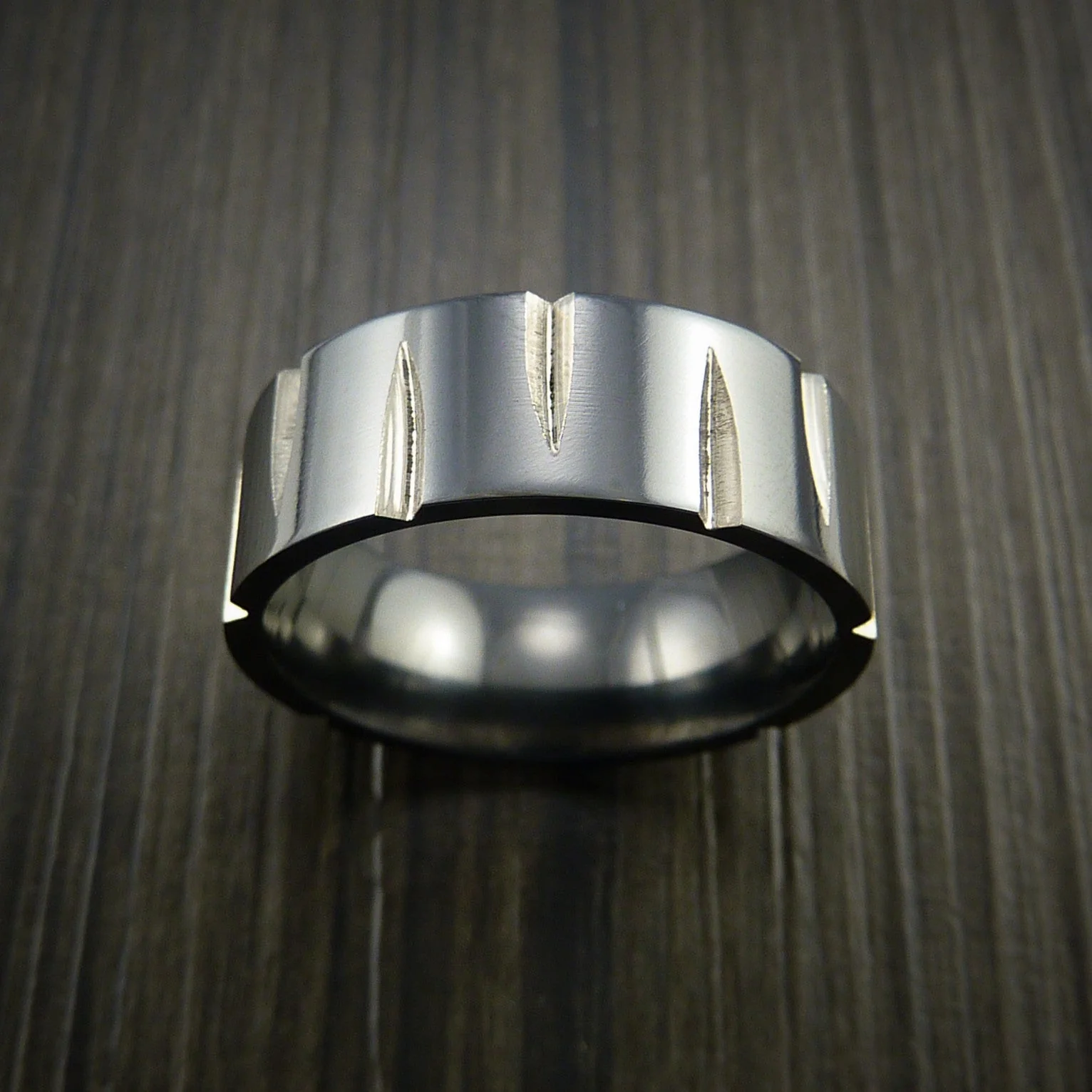 Black Titanium Wedge Cut Wedding Band Men's Ring - Image 2