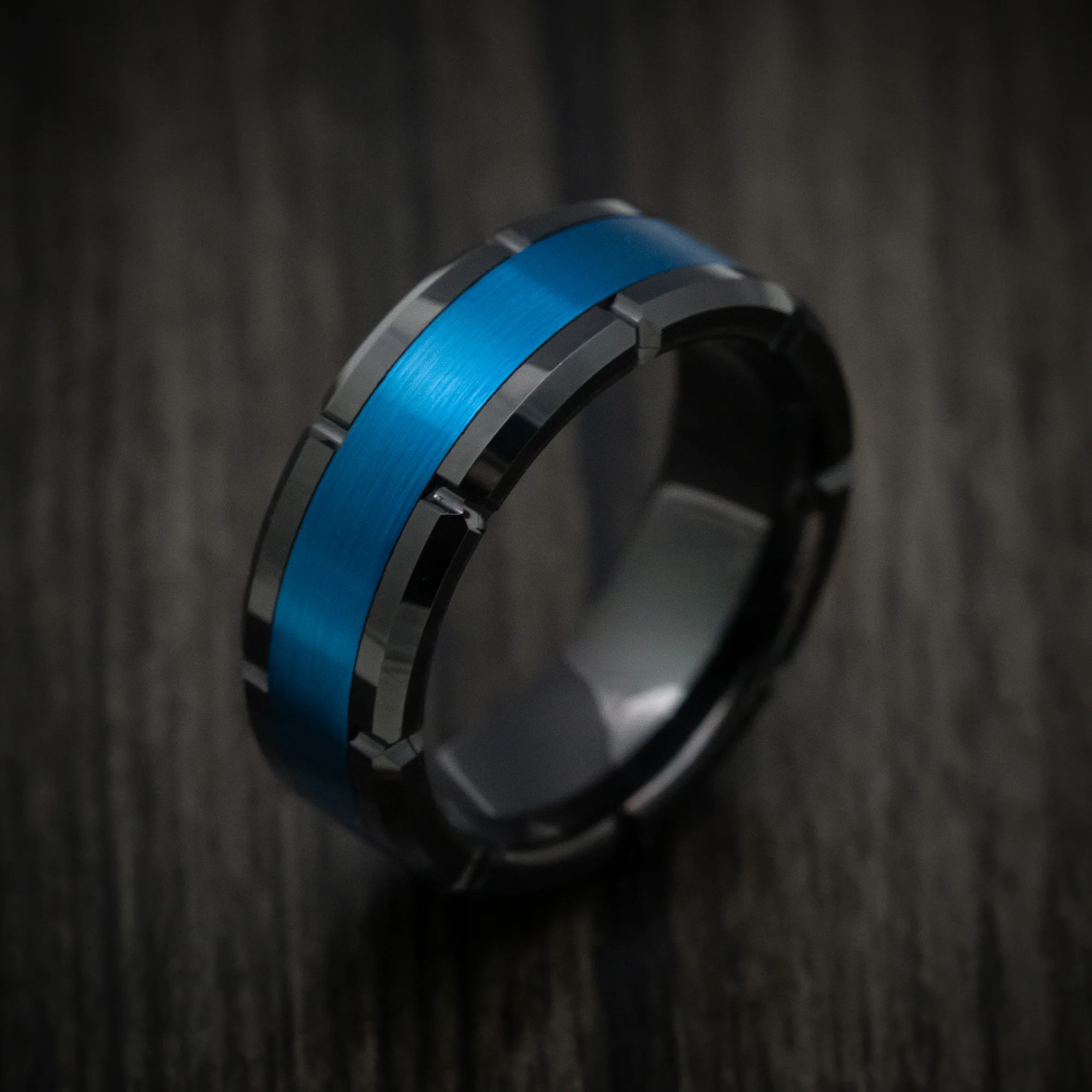 Black Tungsten Men's Ring with Anodized Blue Inlay - Image 3