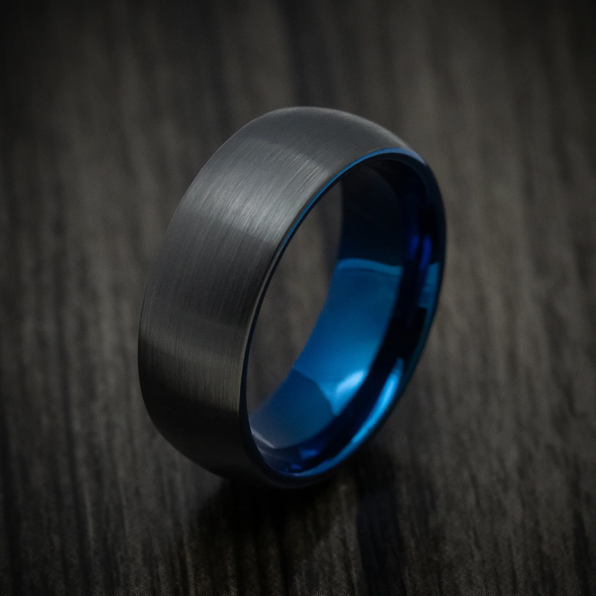 Black Tungsten Men's Ring with Anodized Blue Sleeve - Image 3