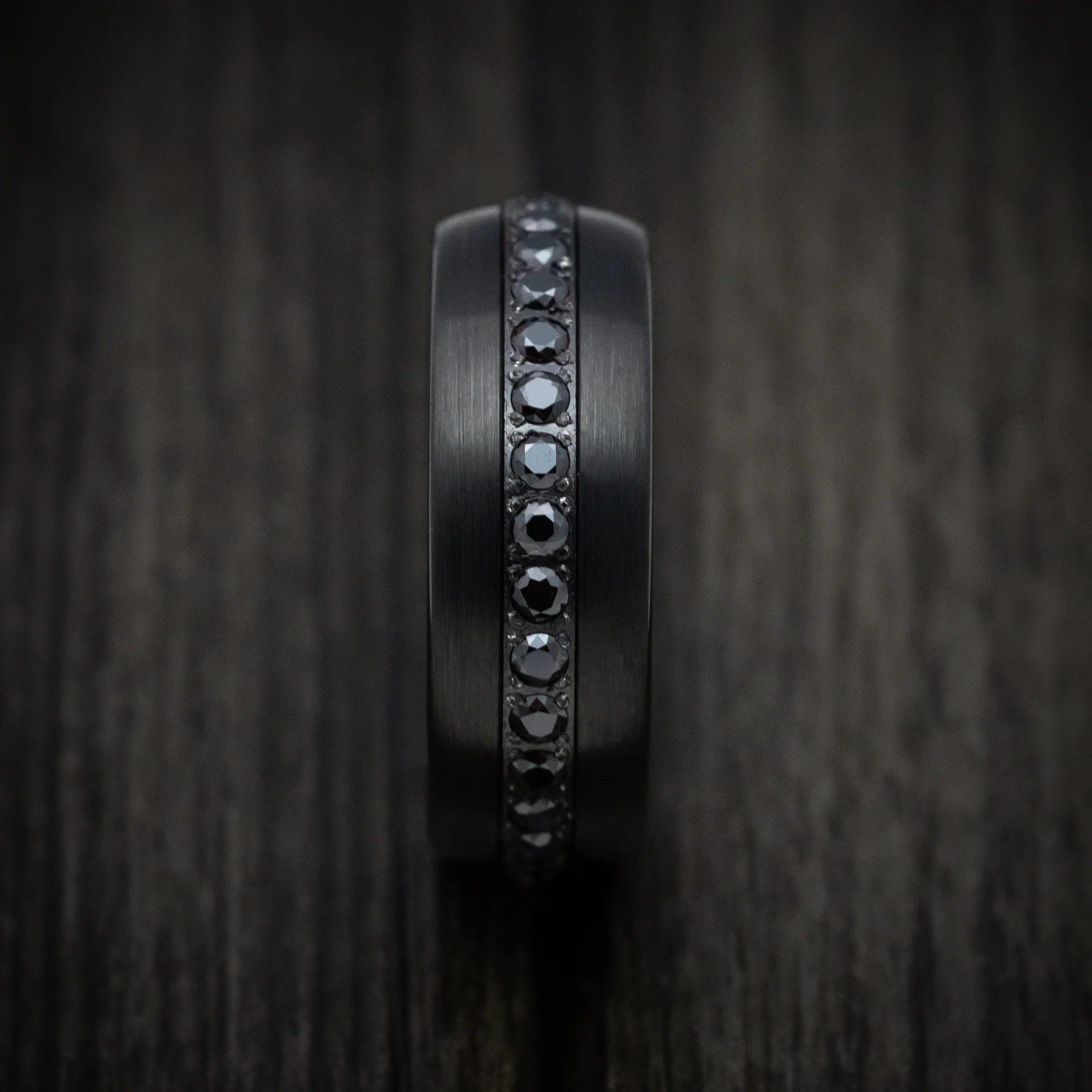 Black Tungsten Men's Ring with Black Stones Band - Image 3