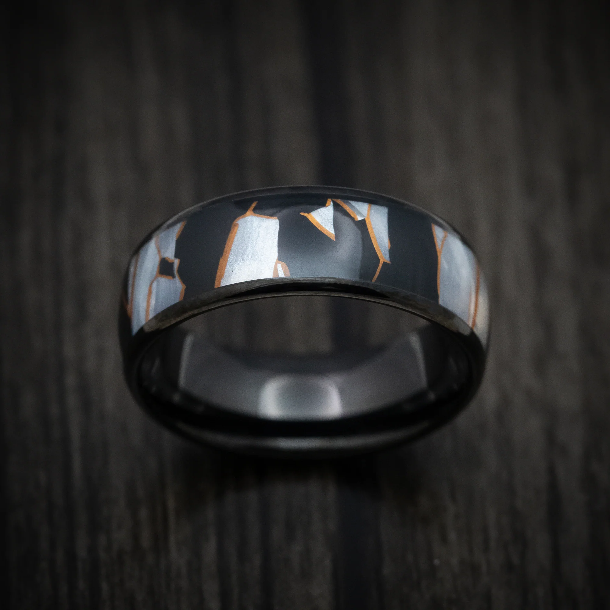 Black Tungsten Men's Ring with Capiz Inlay - Image 2