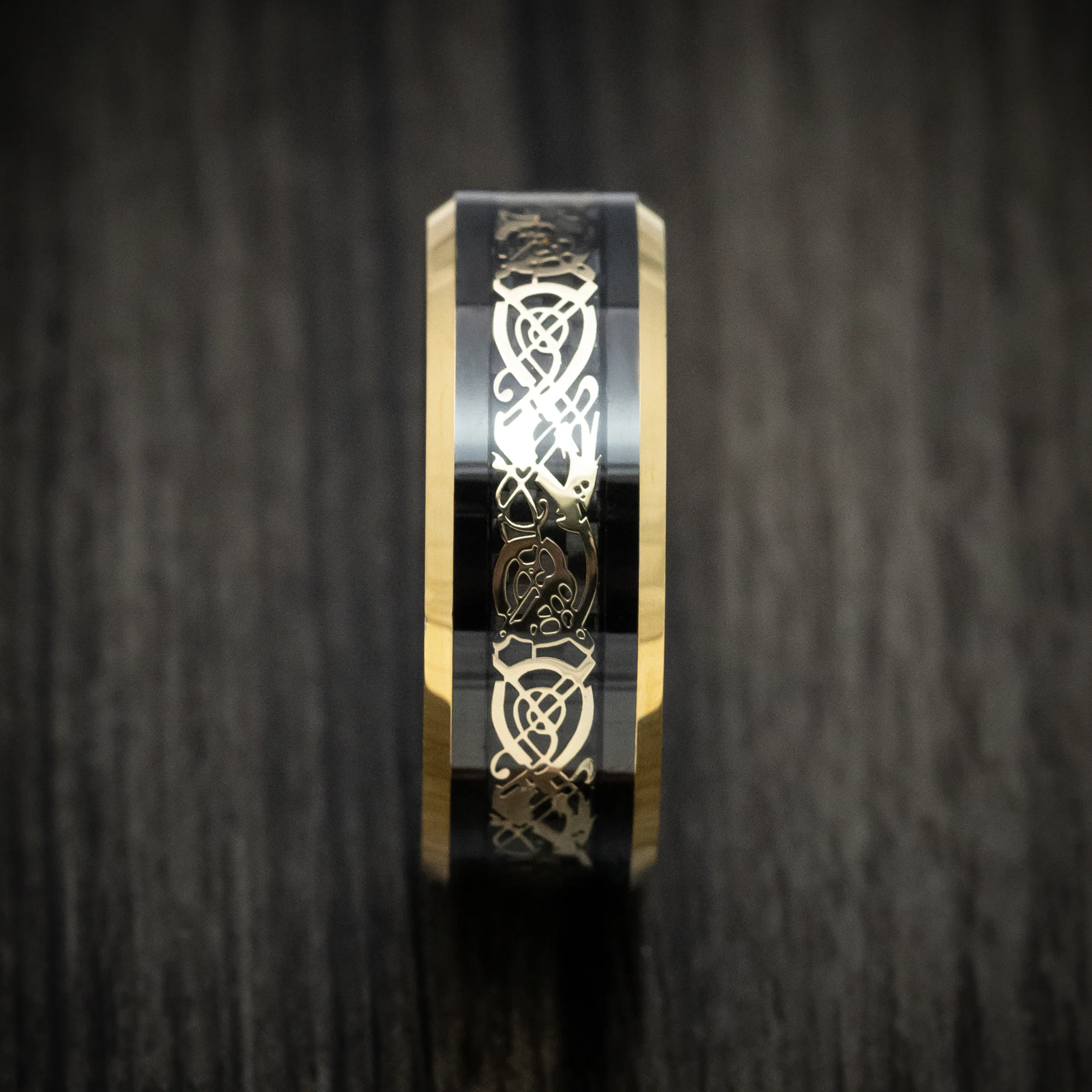 Black Tungsten Men's Ring with Golden Dragon Inlay - Image 3