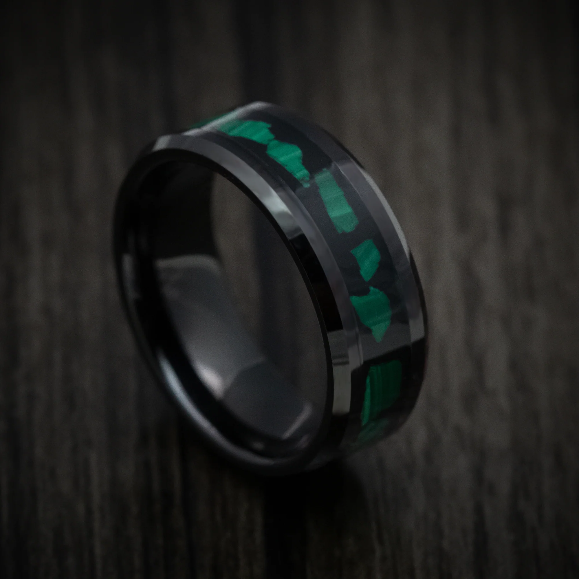 Black Tungsten Men's Ring with Malachite Inlay