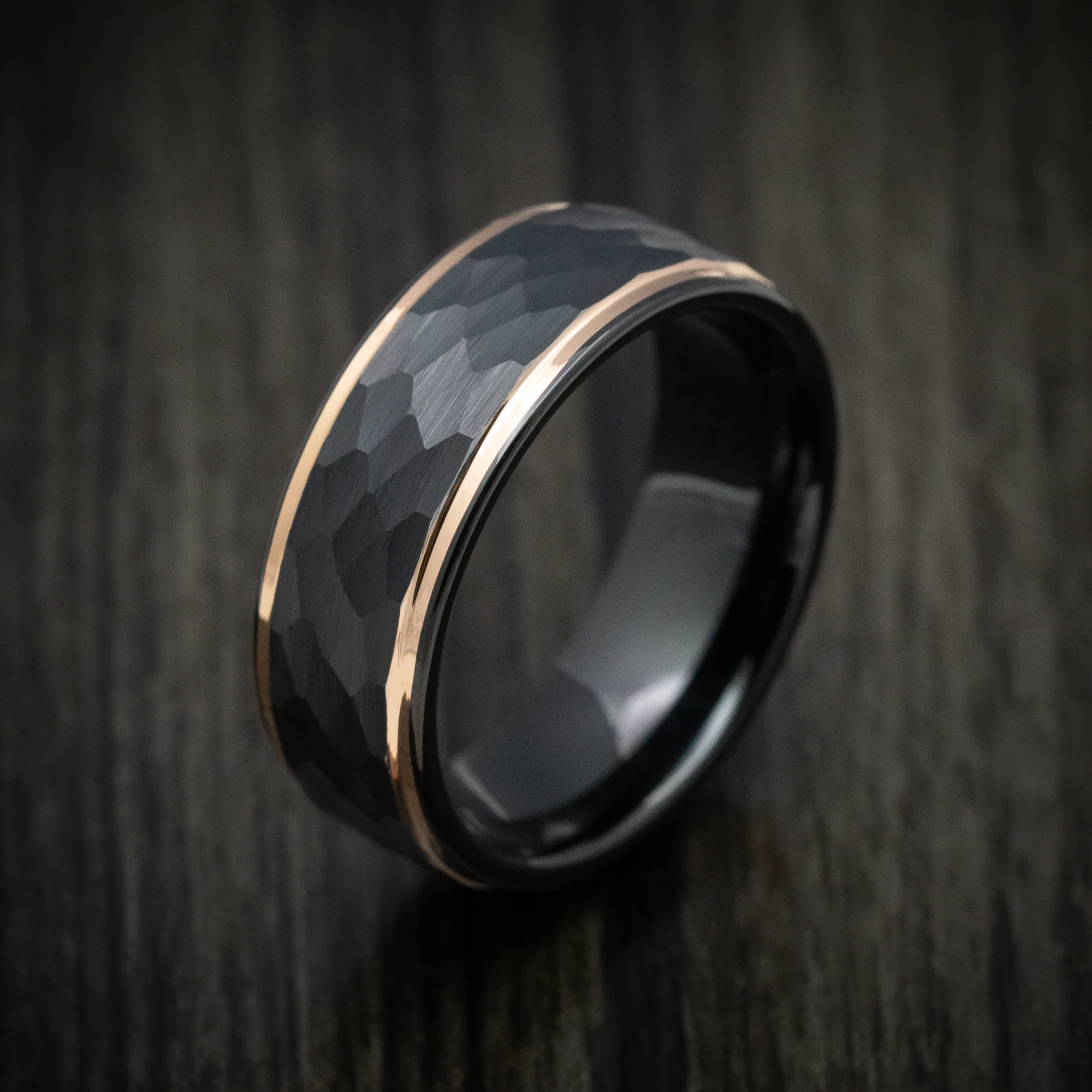 Black Tungsten Men's Ring with Golden Edges - Image 3