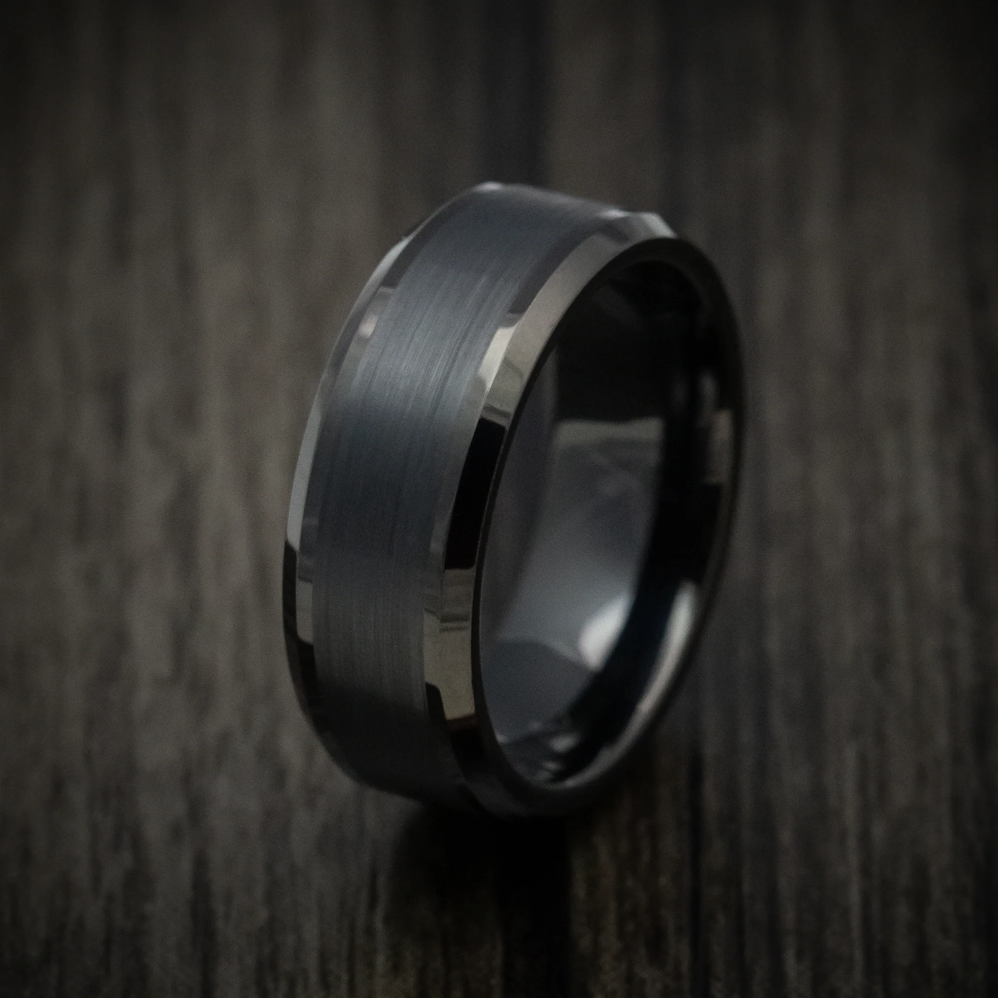 Black Tungsten Men's Ring with Satin Finish Band - Image 4