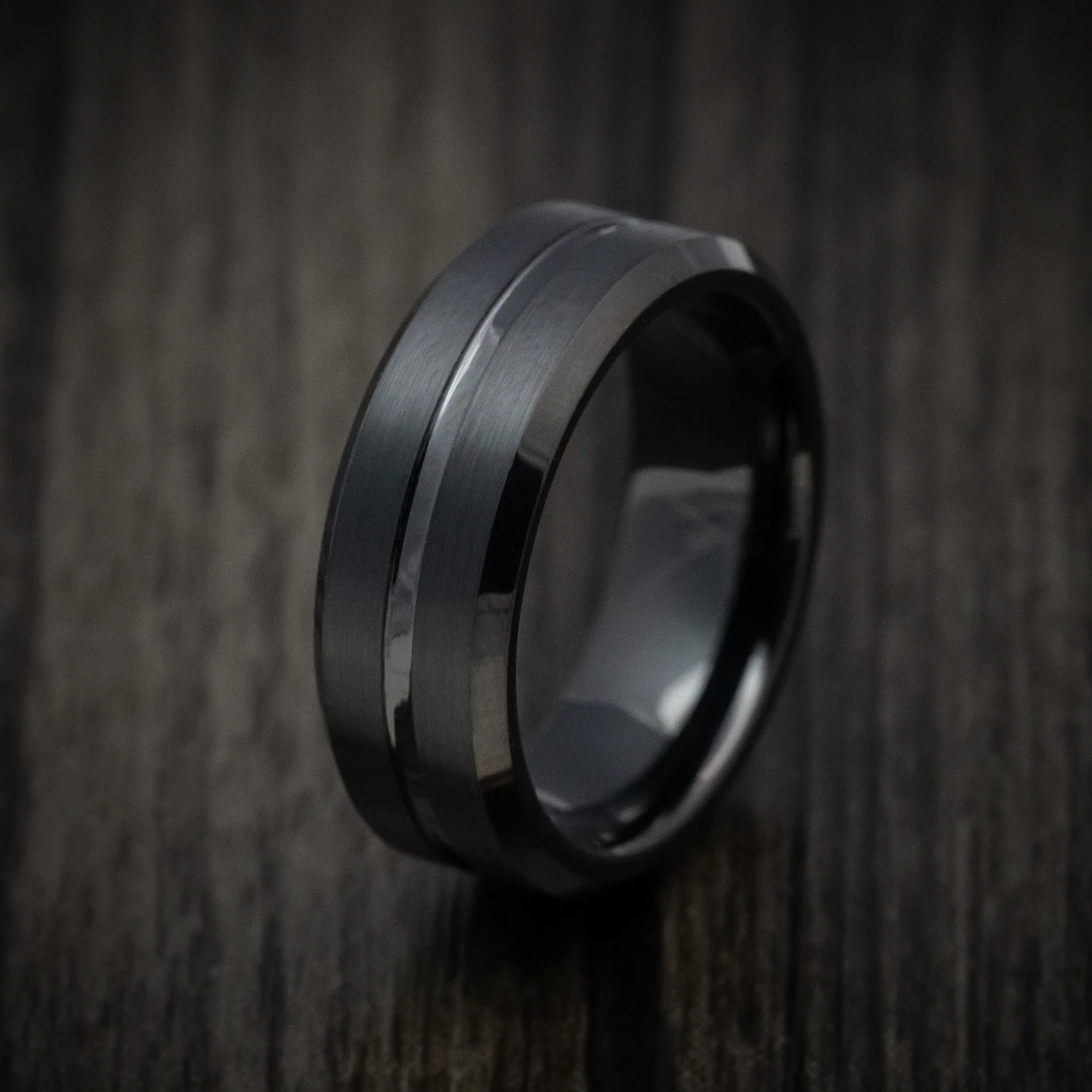 Black Tungsten Men's Ring with Satin Finish Band - Image 4