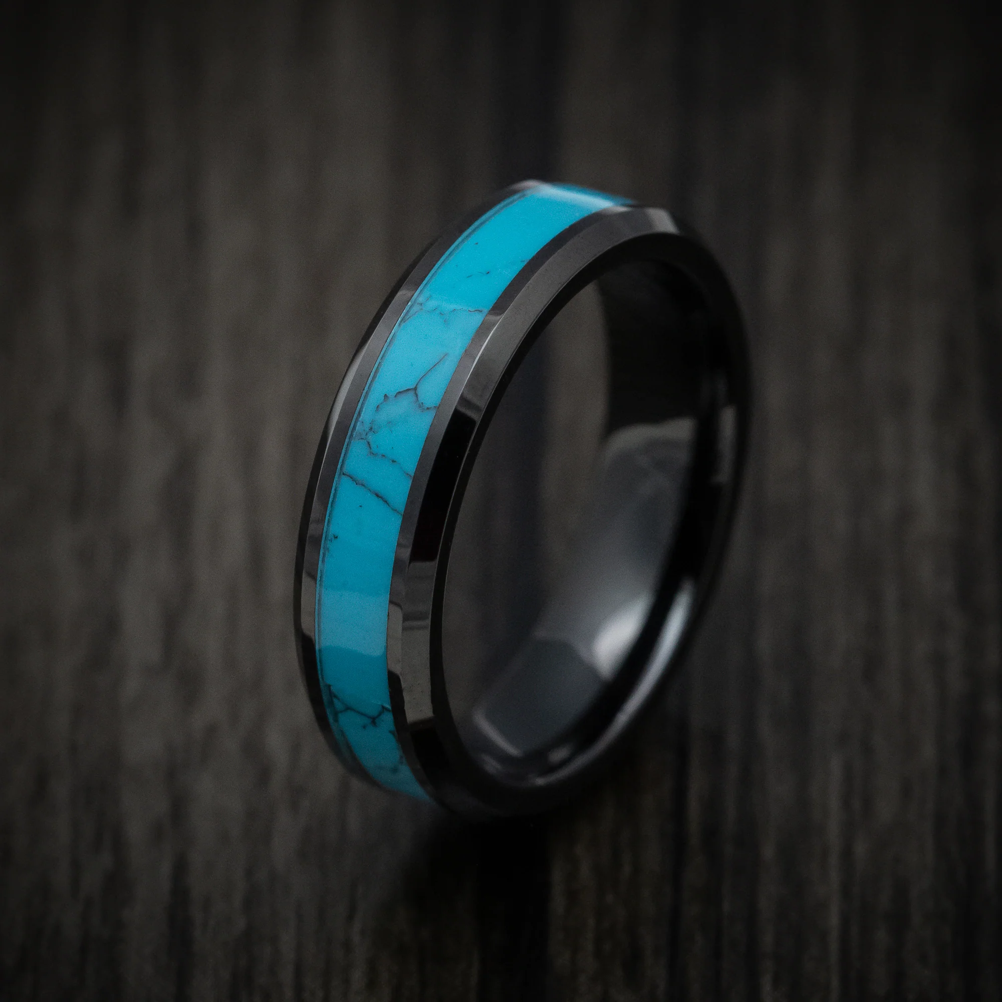 Black Tungsten Men's Ring with Turquoise Inlay - Image 4