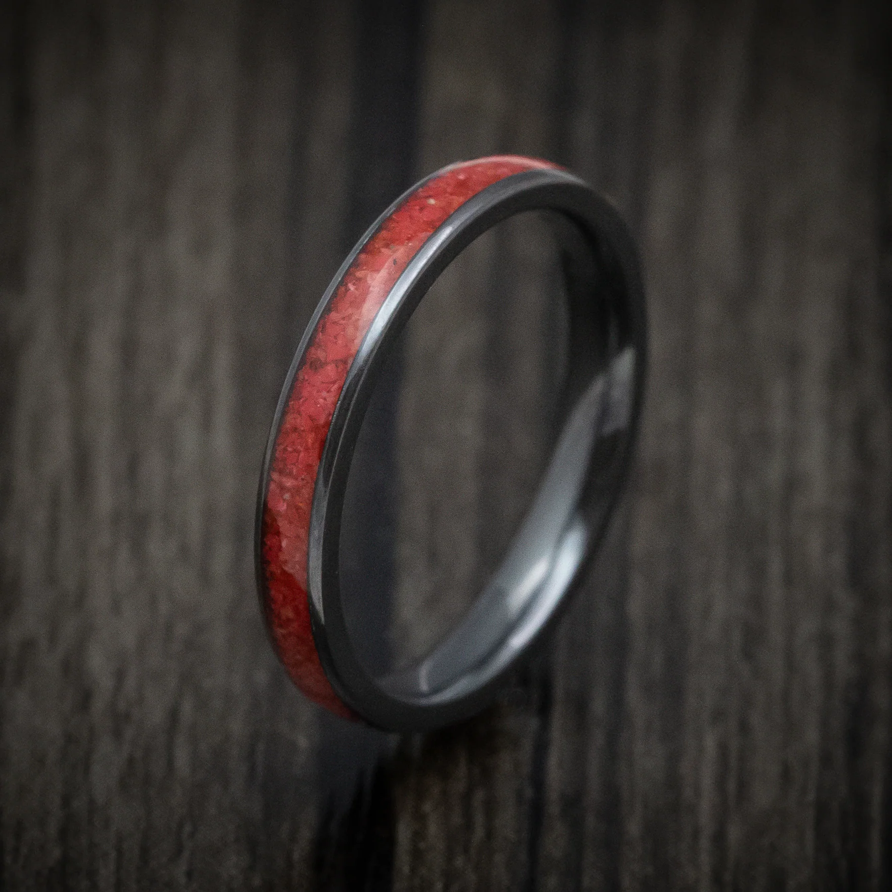 Black Zirconium and Coral Men's Ring Custom Made - Image 4