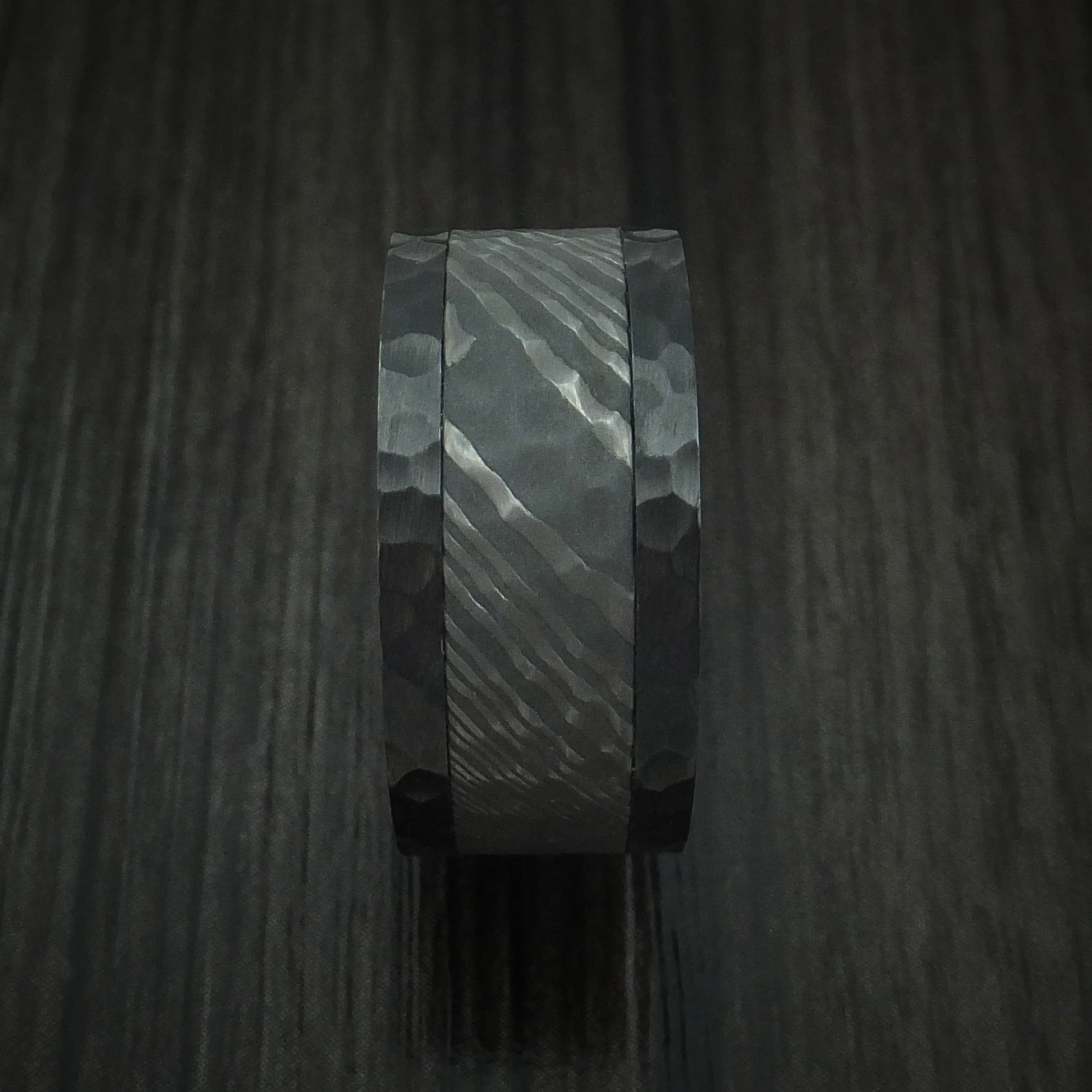 Black Zirconium and Damascus Steel Hammered Men's Ring with Anodized Sleeve Custom Made - Image 3