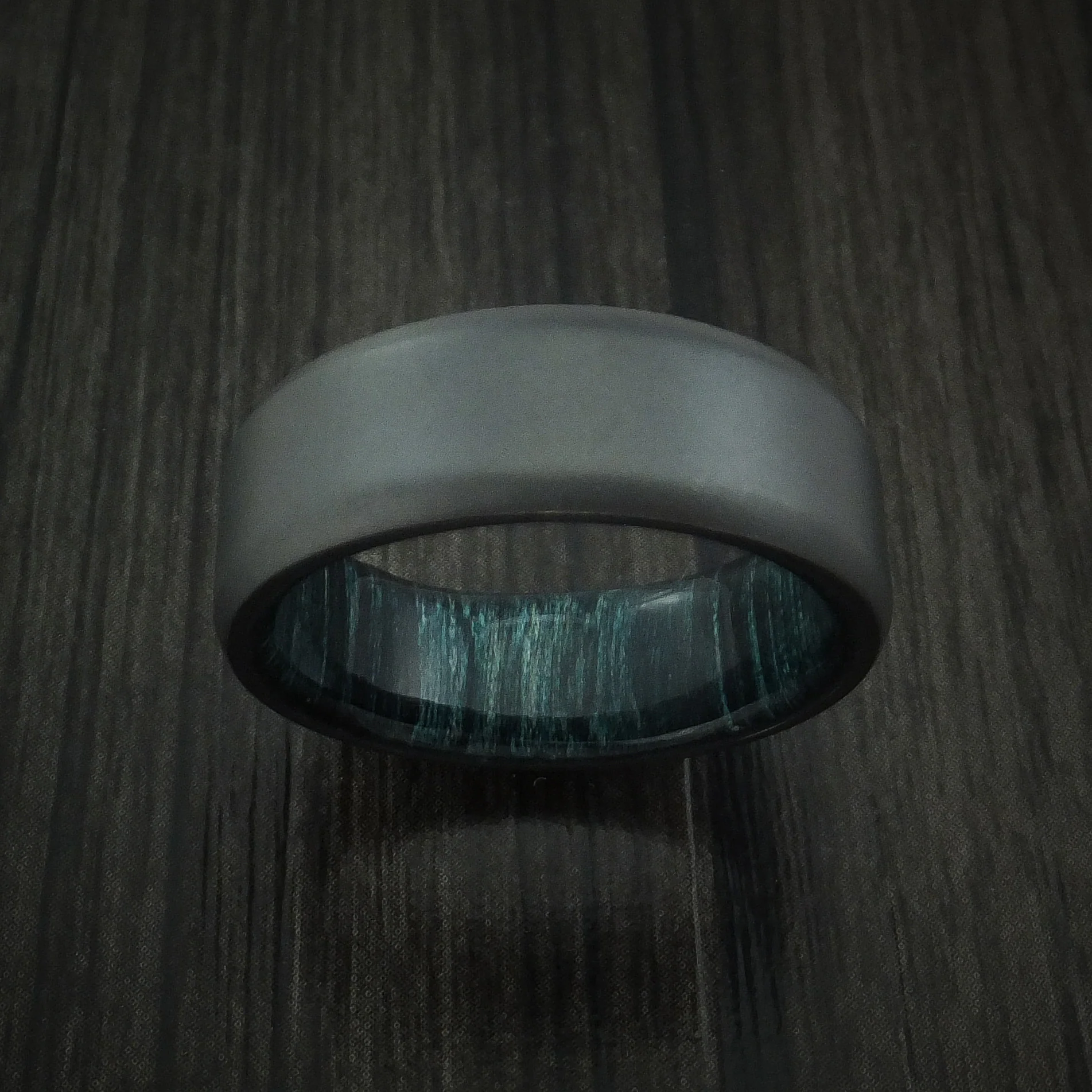 Black Zirconium and Indigo Wood Hard Wood Sleeve Men's Ring Custom Made - Image 2