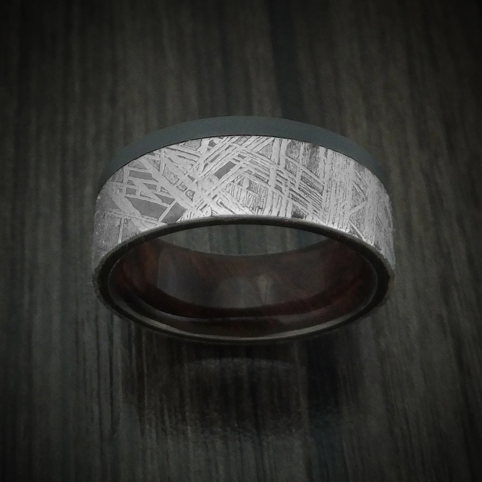 Black Zirconium and Meteorite Men's Ring with Hardwood Sleeve Custom Made Band - Image 2