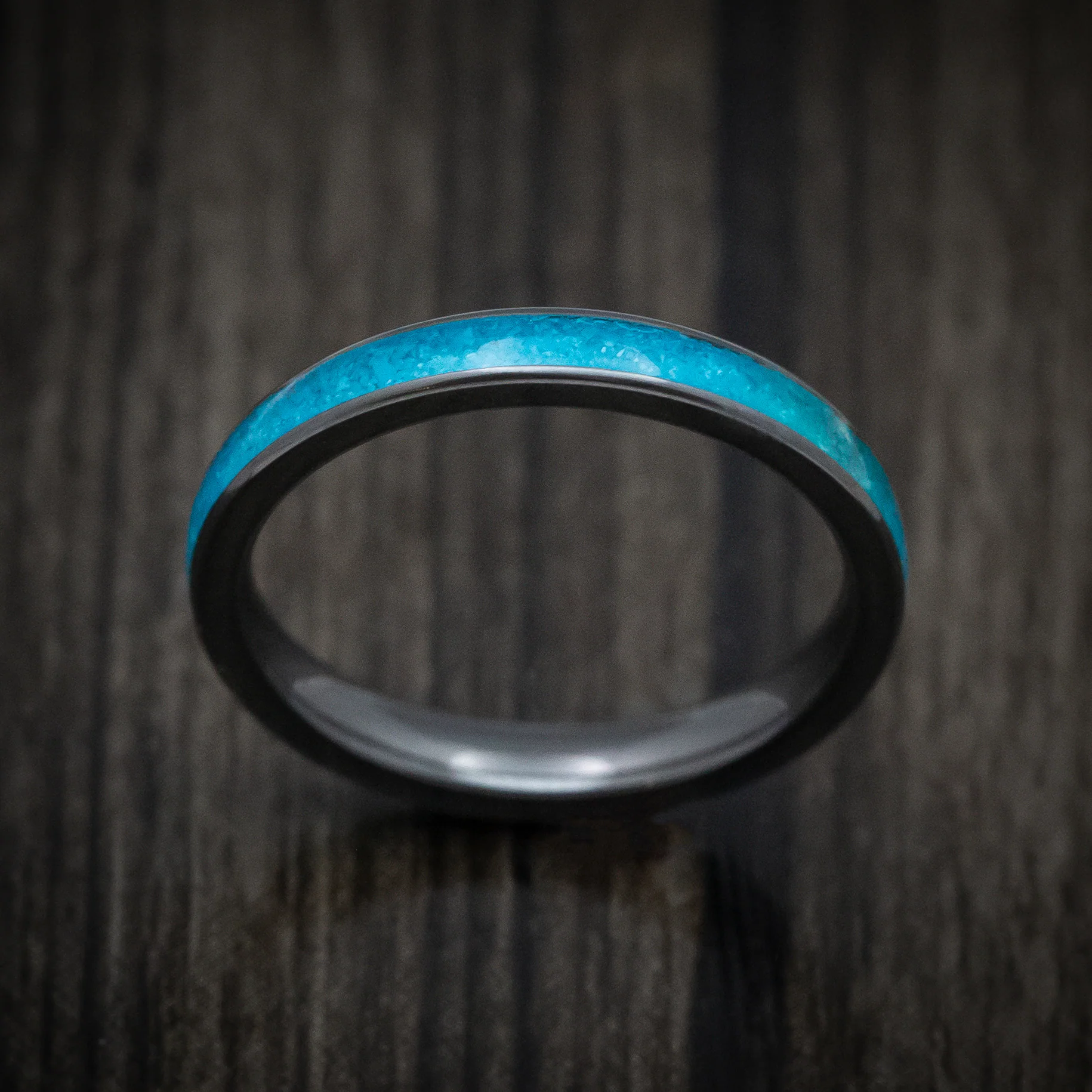 Black Zirconium and Turquoise Men's Ring Custom Made - Image 2