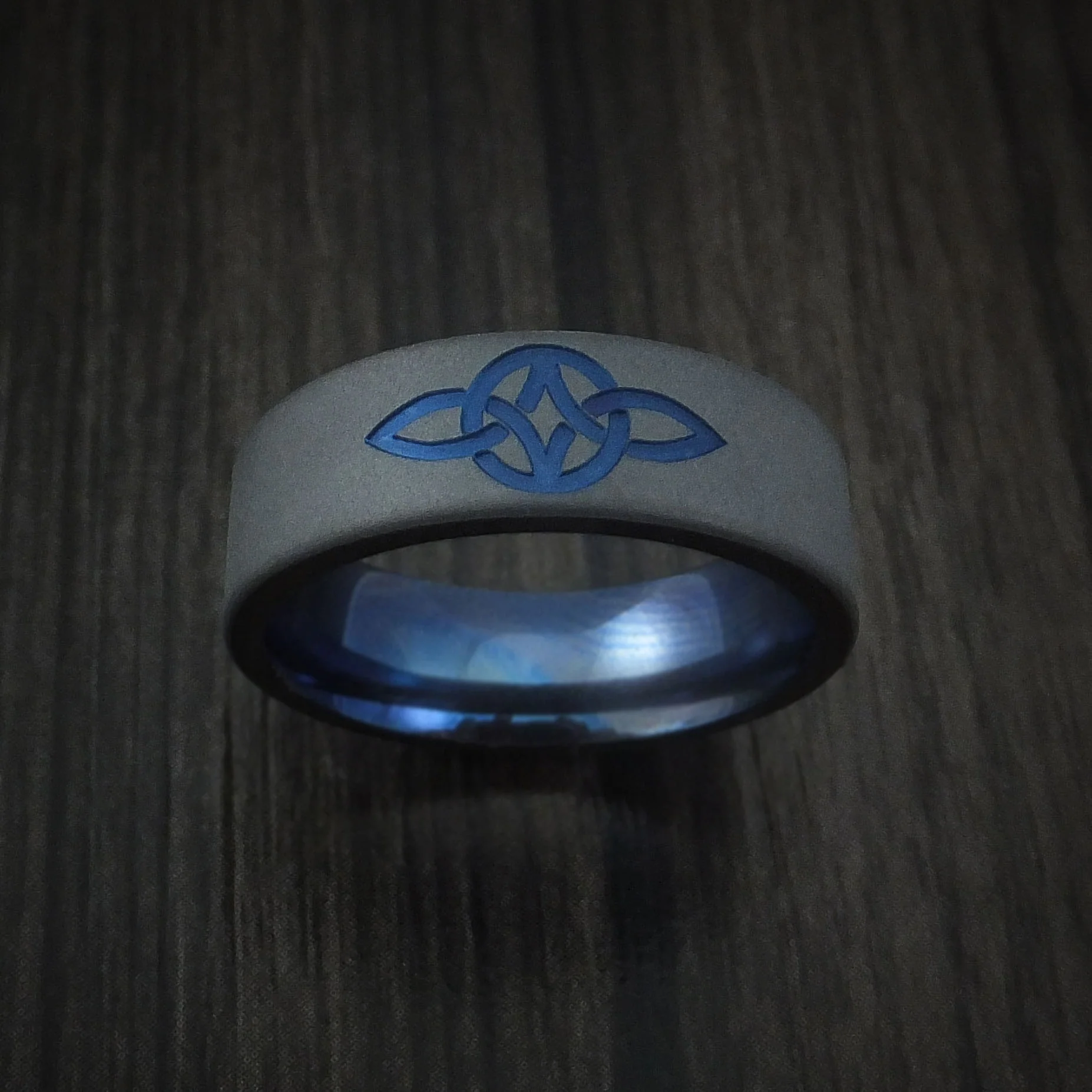 Black Zirconium Celtic Knot Men's Ring with Anodized Sleeve Custom Made Band - Image 2