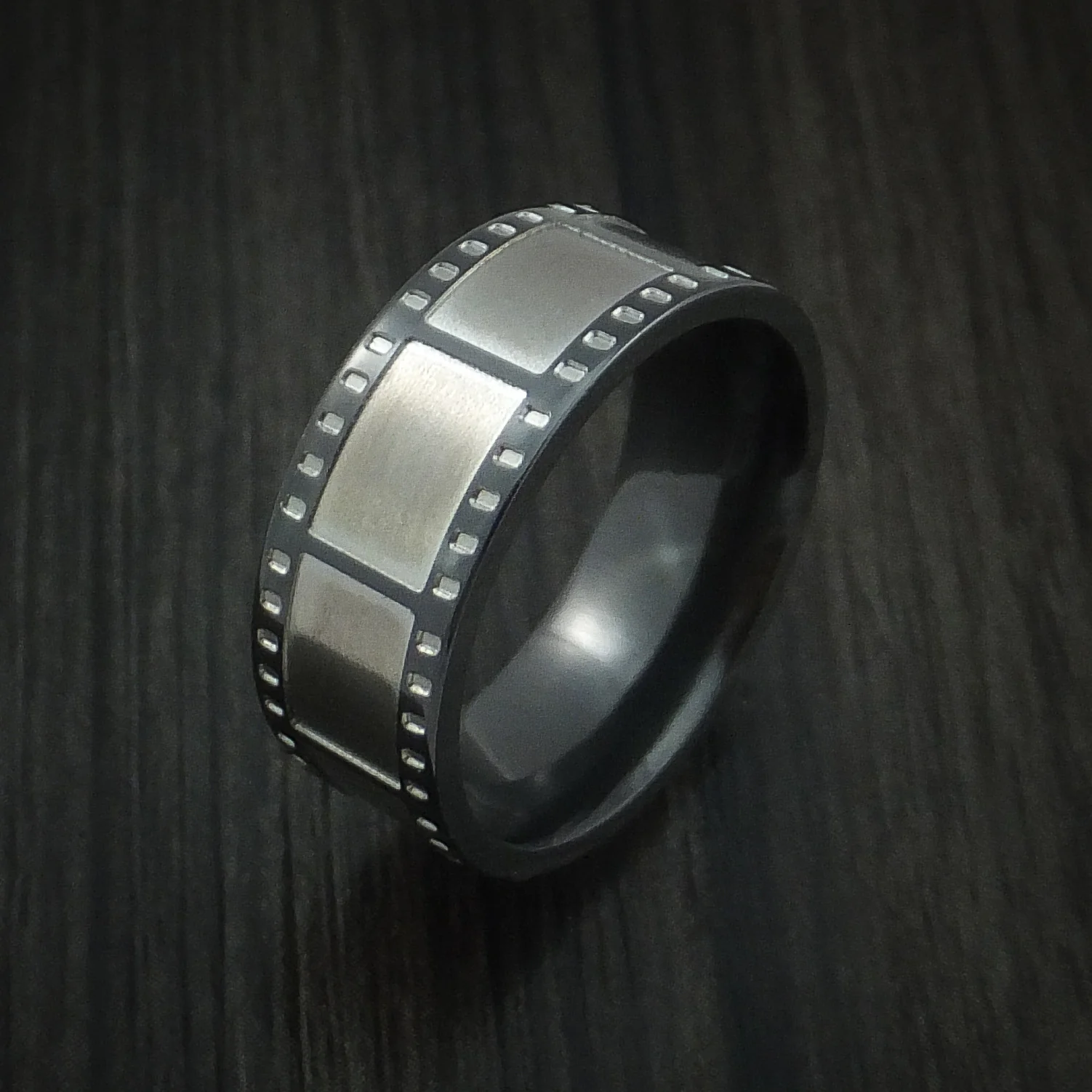 Black Zirconium Film Strip Men's Ring Custom Made Band - Image 3