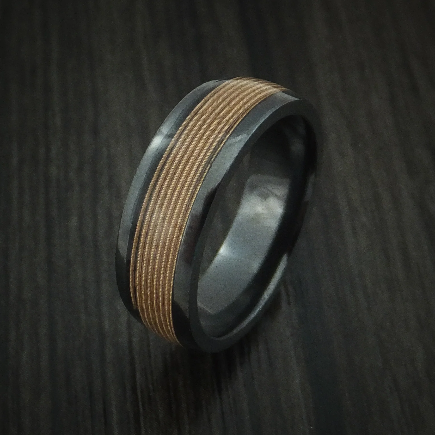 Black Zirconium Guitar String Men's Ring Custom Made Band - Image 4