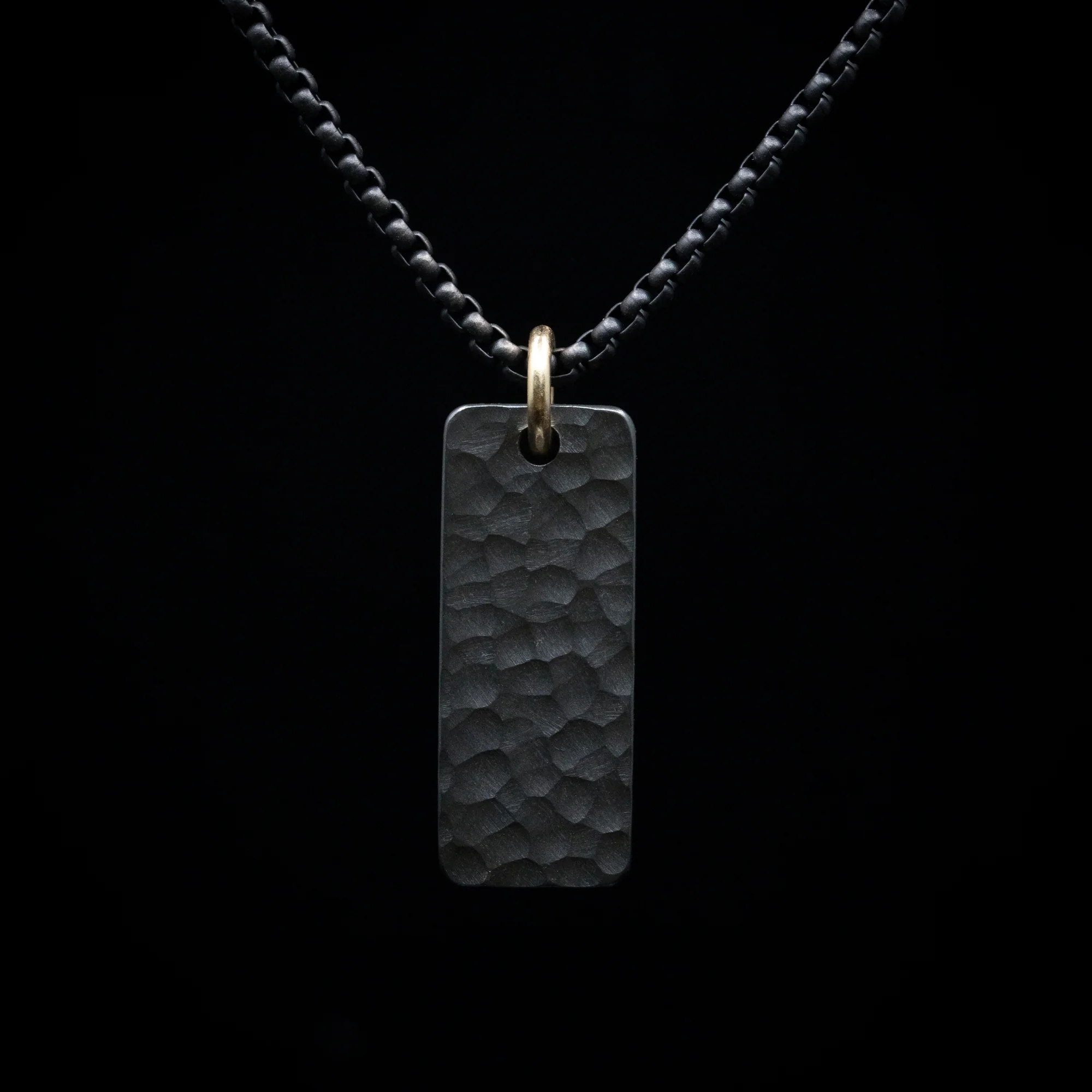 Black Zirconium Hammered Pendant and Chain - Image 2