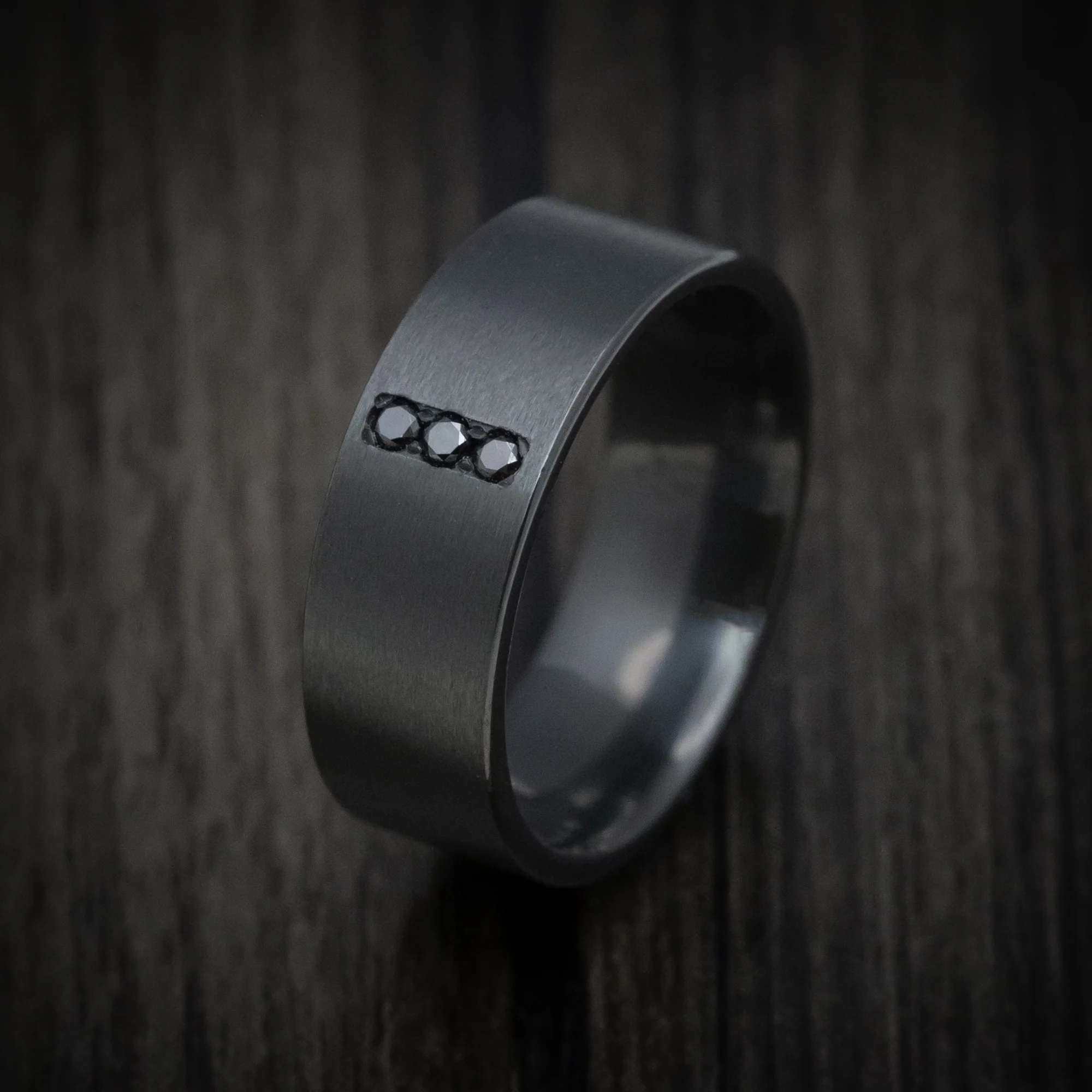 Black Zirconium Men's Ring with Vertical Black Diamonds - Image 3