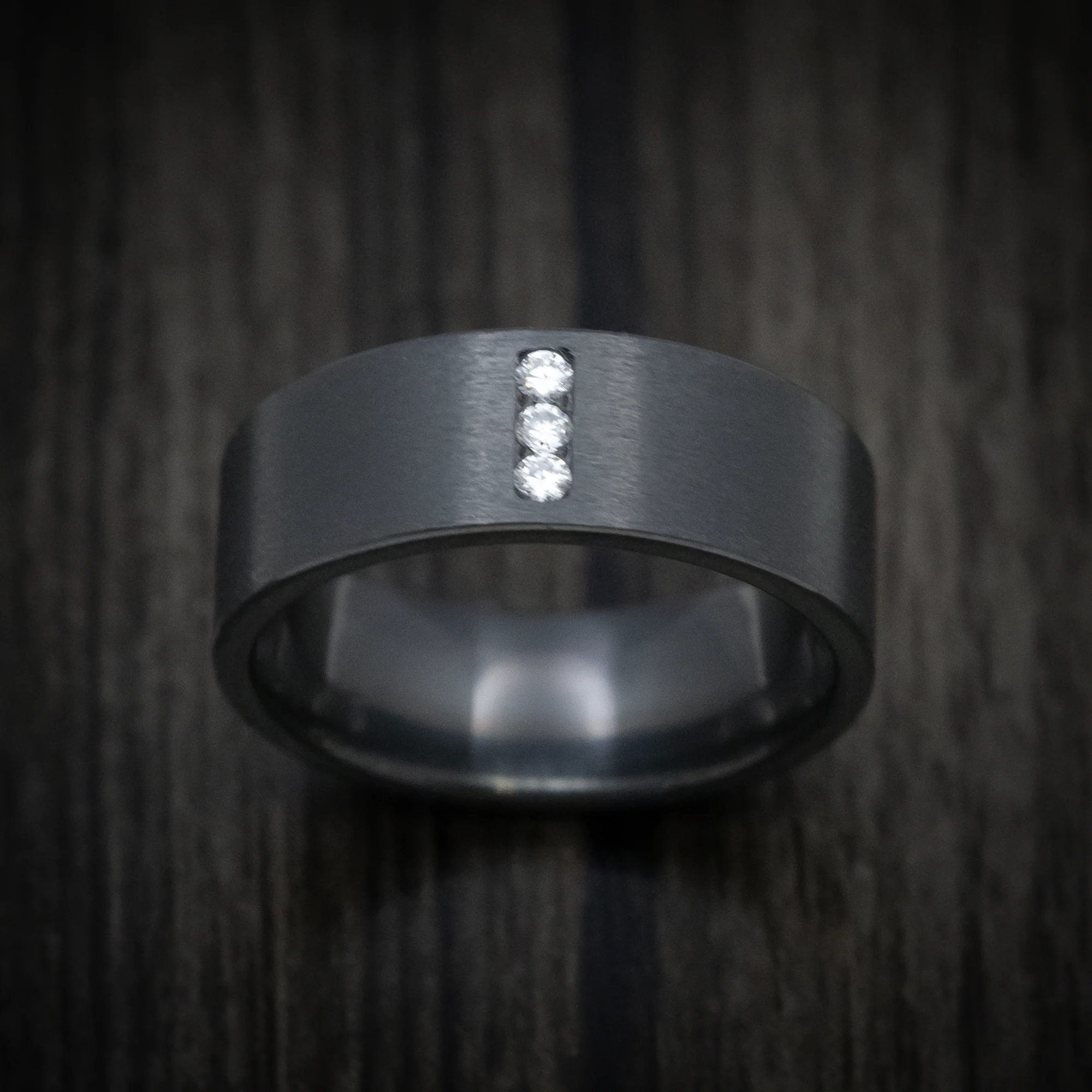 Black Zirconium Men's Ring with Vertical White Diamonds - Image 2
