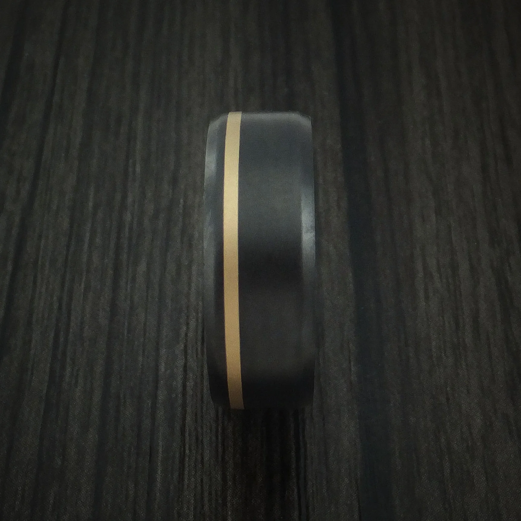 Black Zirconium Men's Ring with 14K Yellow Gold Inlay and Hardwood Sleeve - Image 3