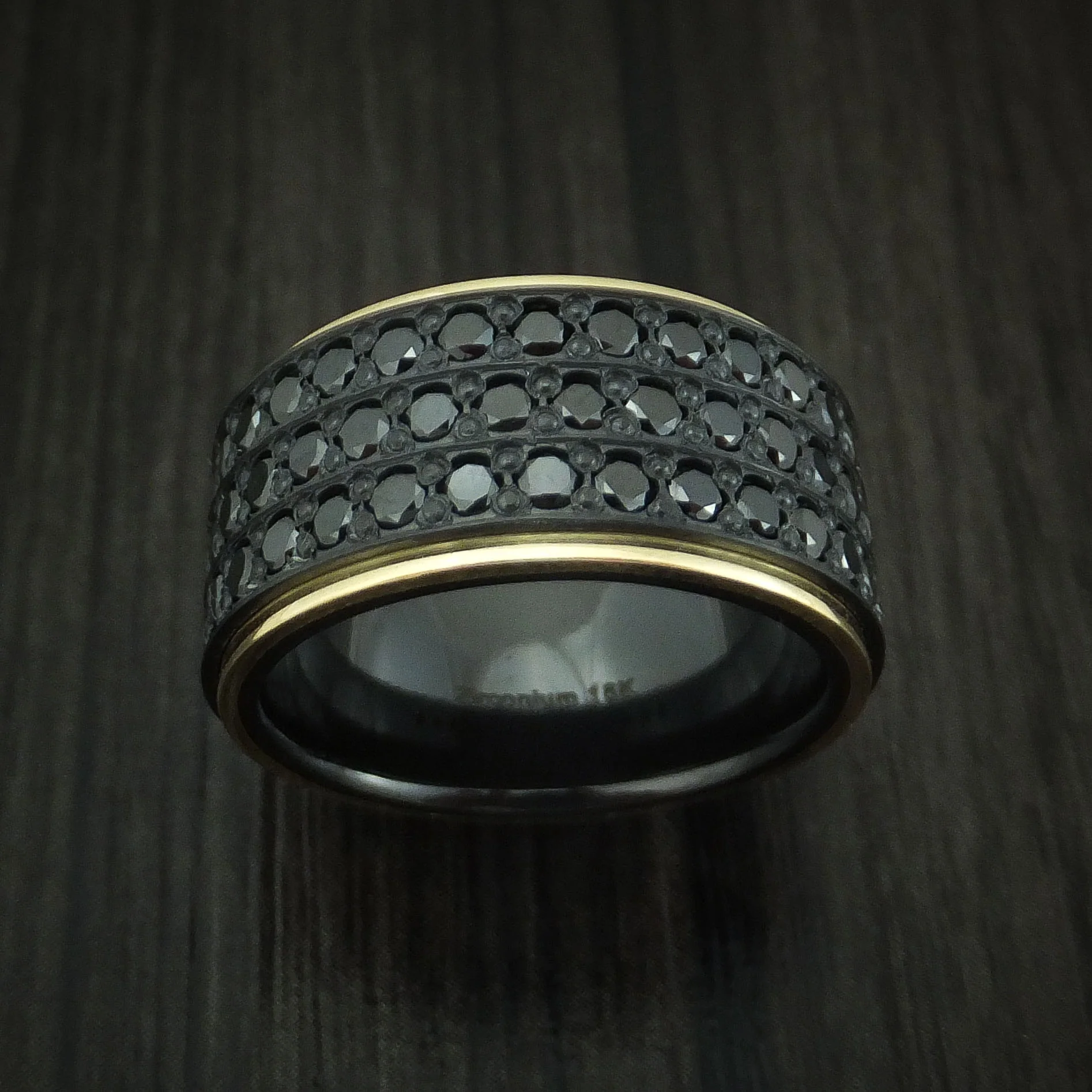 Black Zirconium Men's Ring with 18K Yellow Gold and 44 Beautiful Black Diamonds Custom Made Band - Image 2