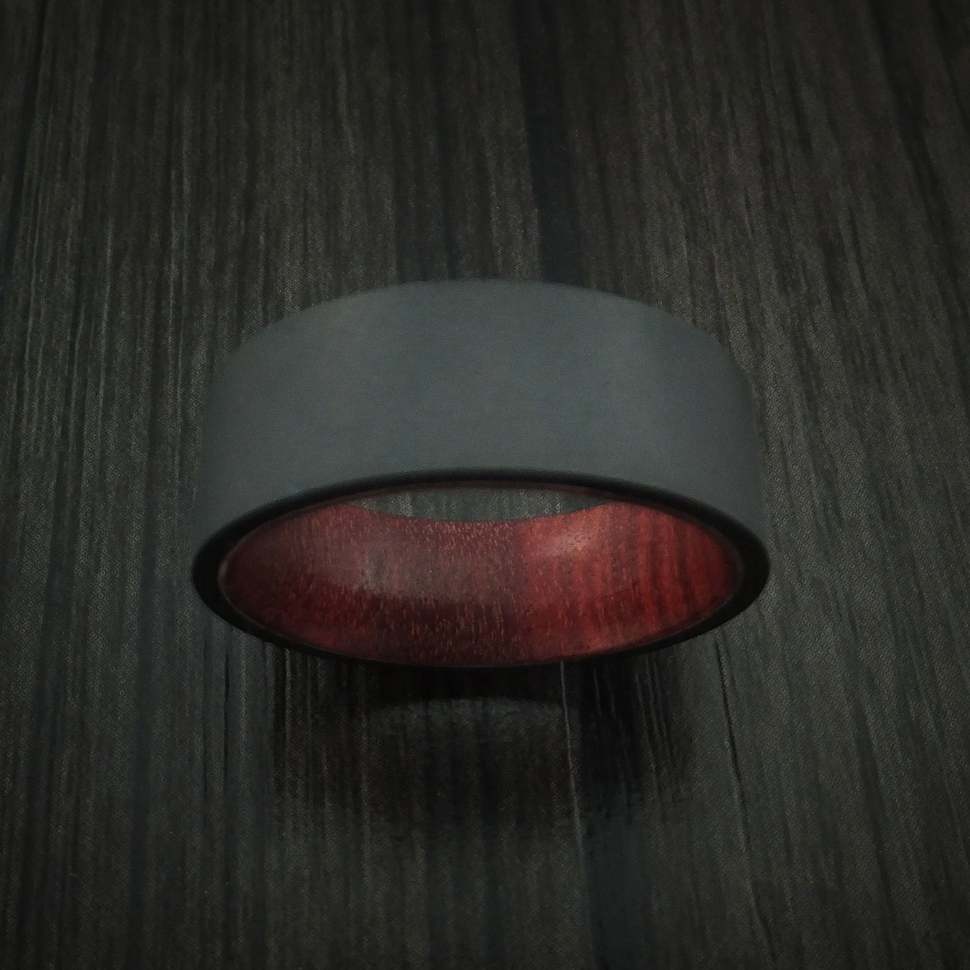 Black Zirconium Men's Ring with Hardwood Interior Sleeve Custom Made Band - Image 2