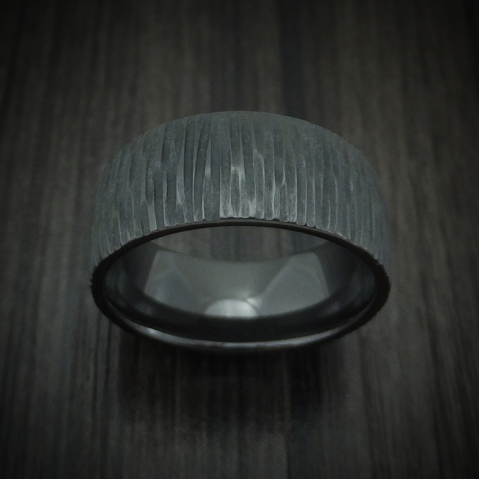 Black Zirconium Tree Bark Finish Men's Ring Custom Made - Image 2