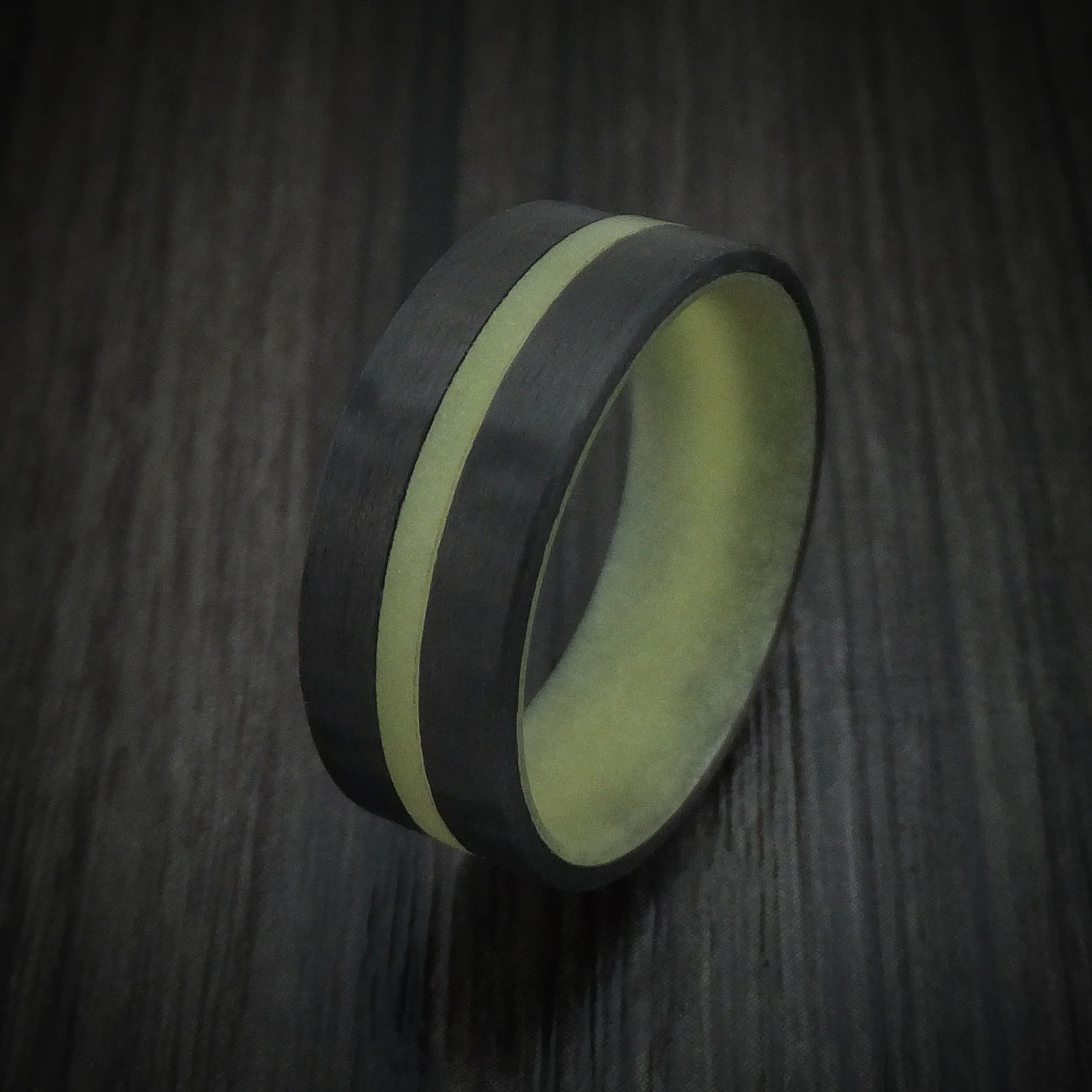 Carbon Fiber and Green Glow Men's Ring Custom Made - Image 4