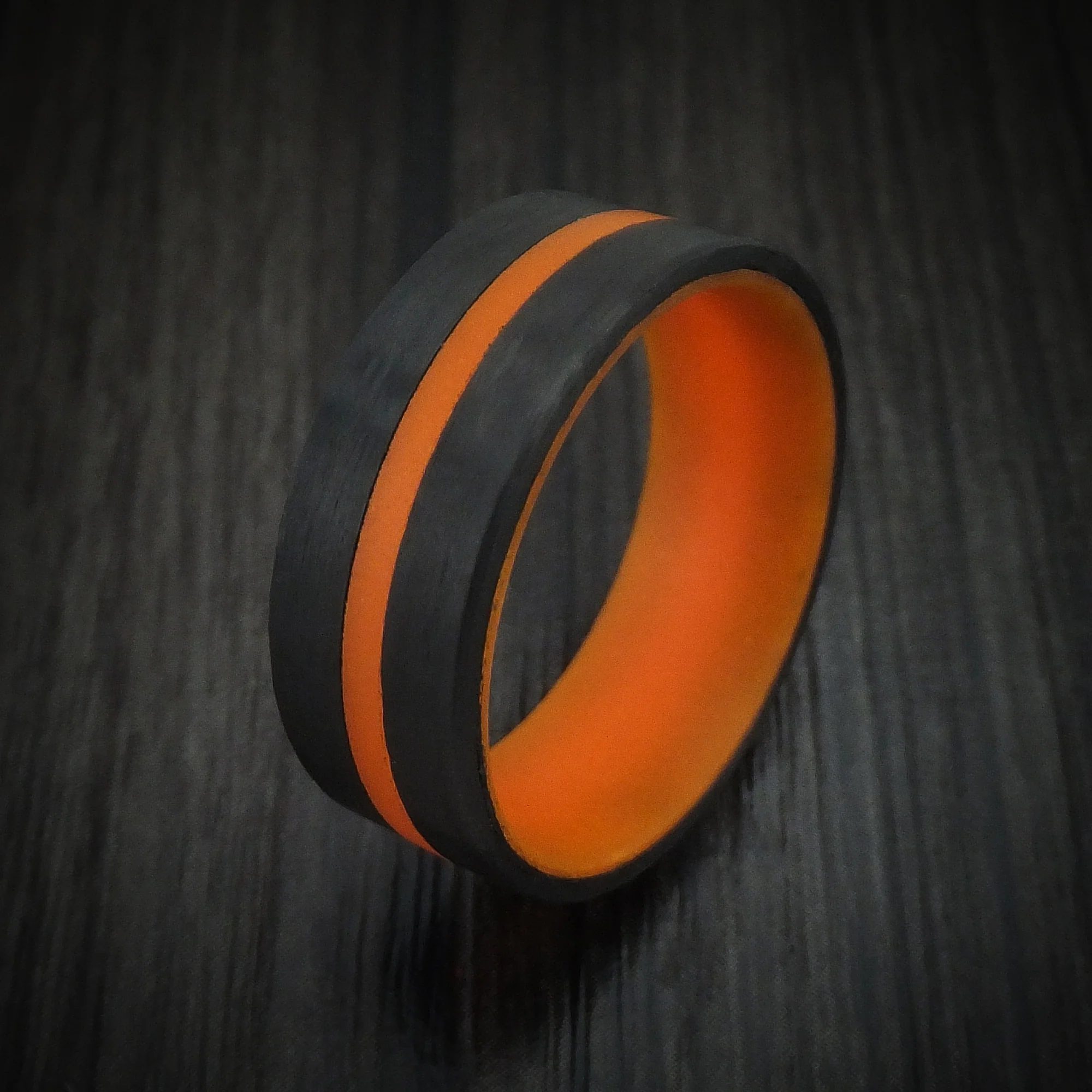 Carbon Fiber and Orange Glow Men's Ring Custom Made - Image 4
