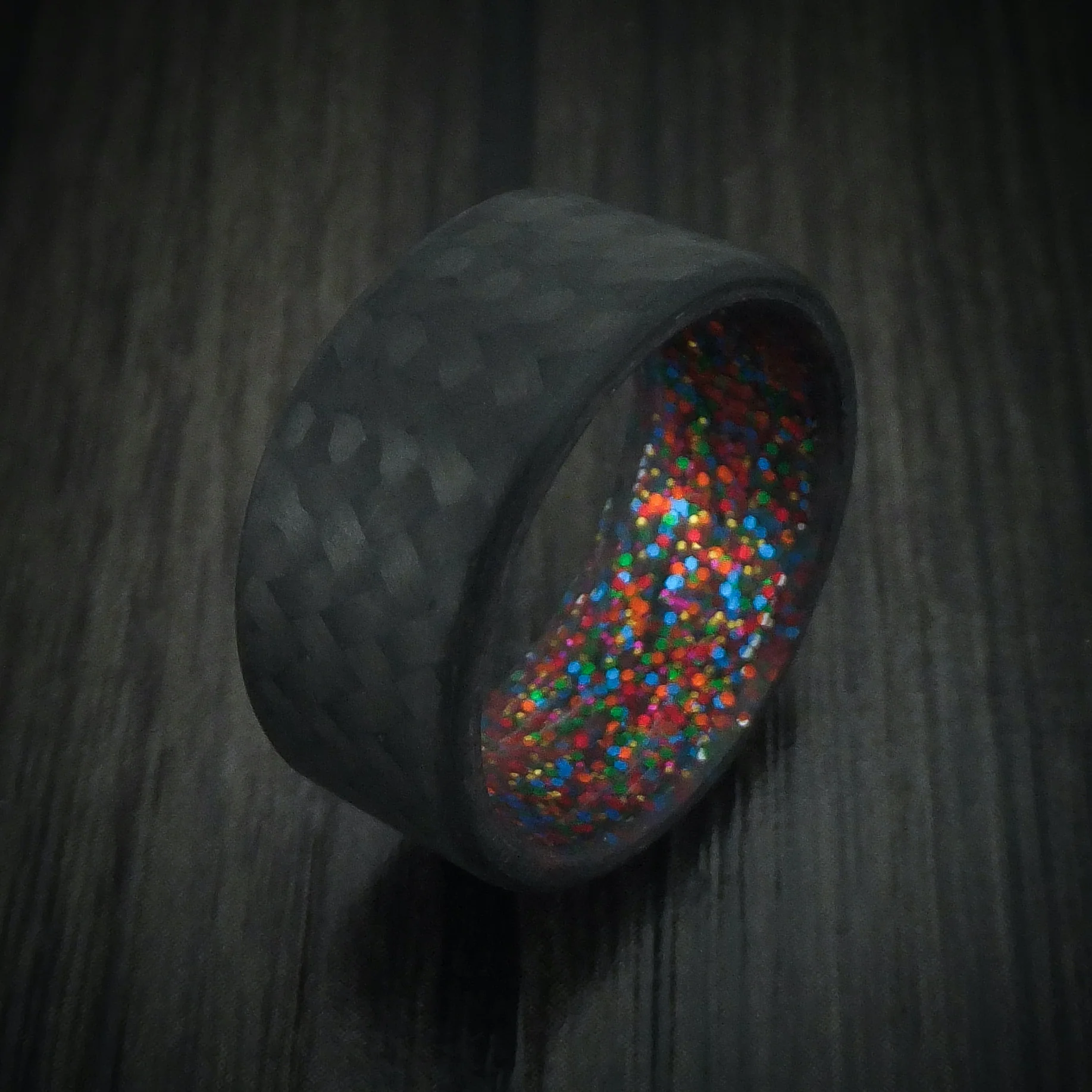 Carbon Fiber And Sparkle Sleeve Men's Ring Custom Made - Image 4