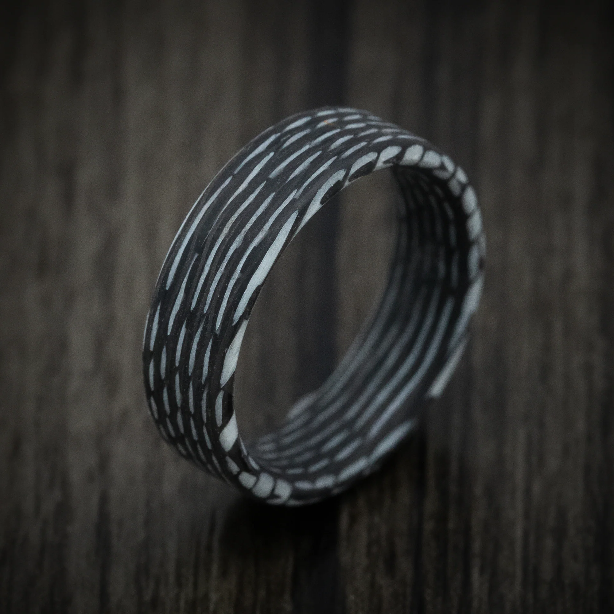 Carbon Fiber and White Wave Pattern Ring - Image 3