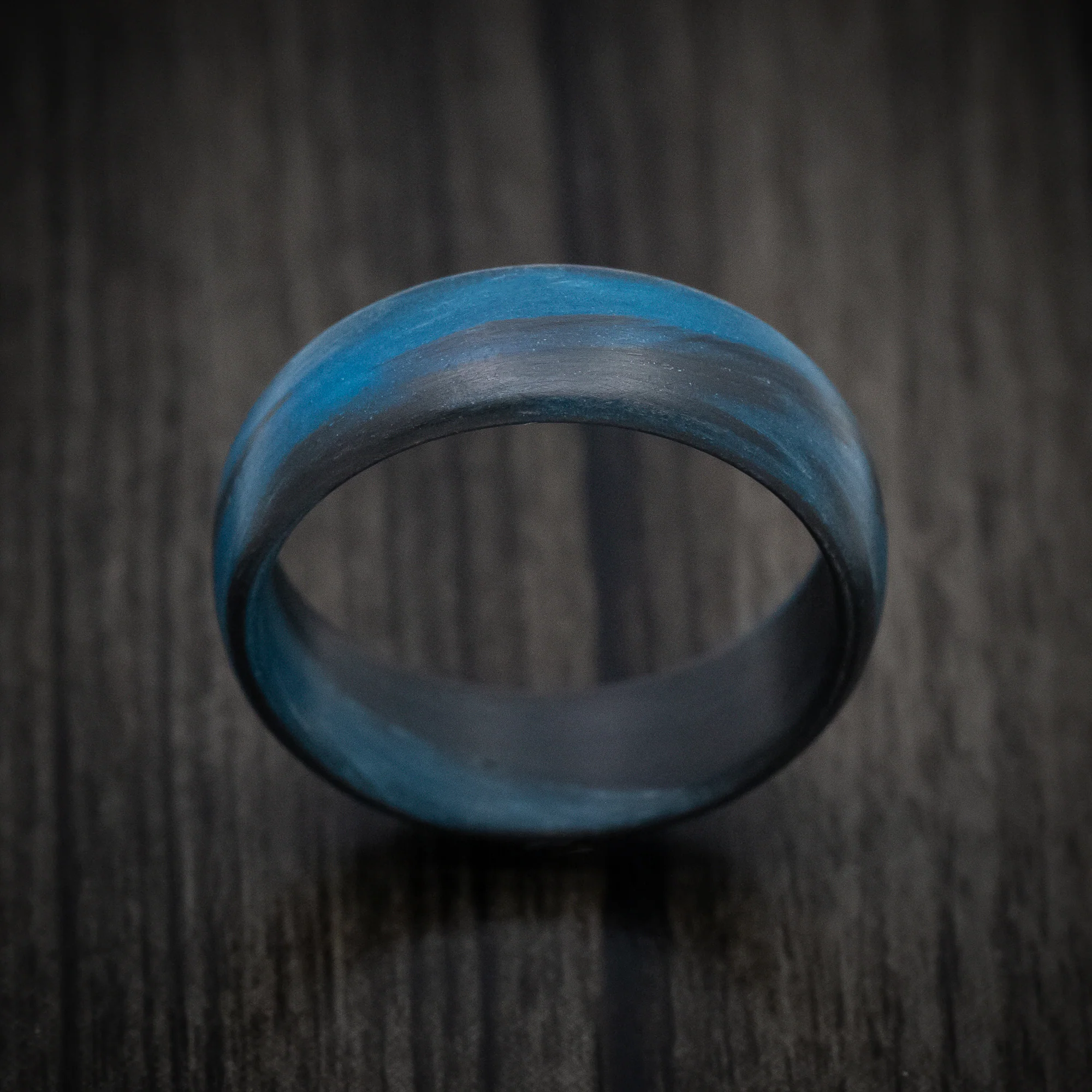 Carbon Fiber Men's Ring with Blue Glow Marbled Design - Image 2