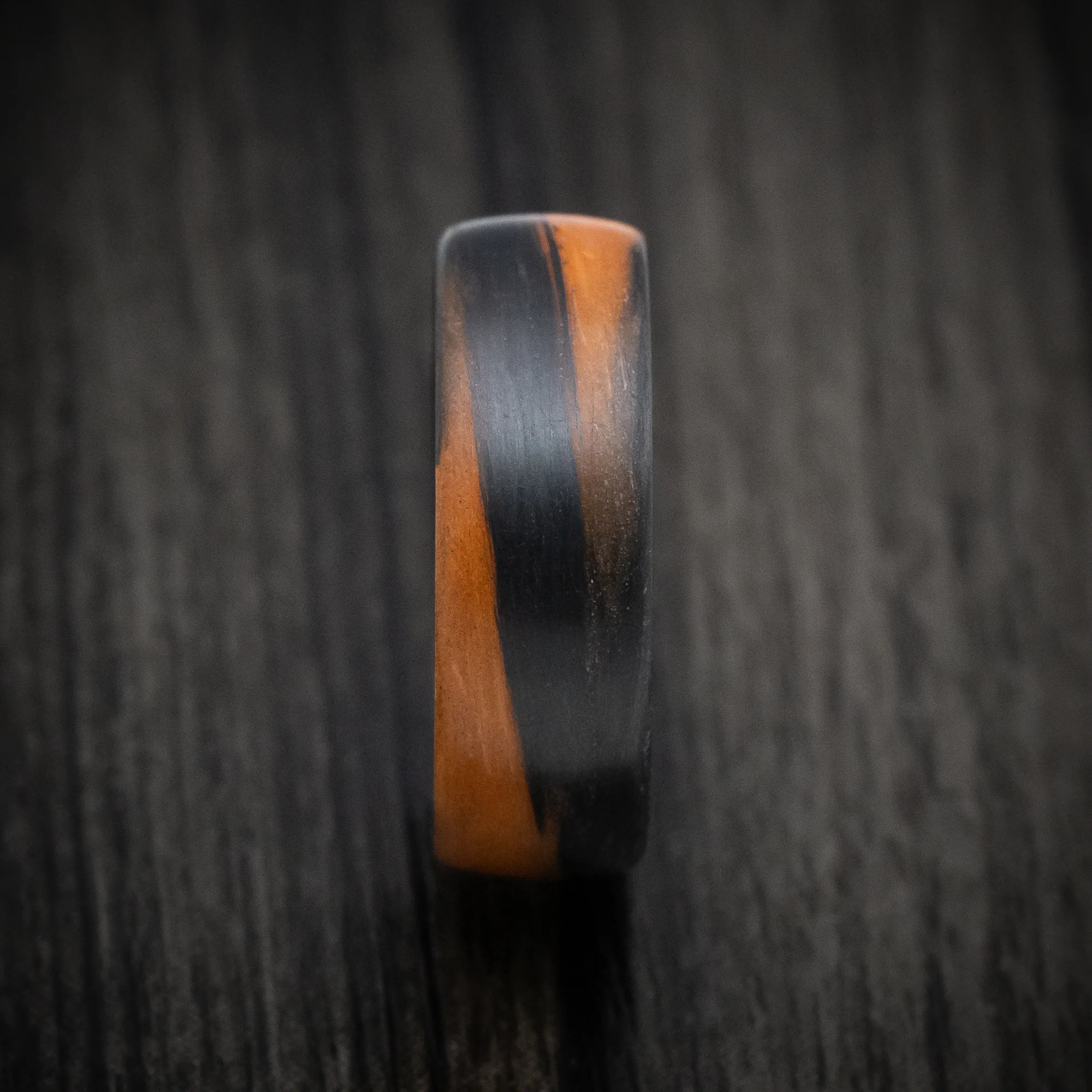 Carbon Fiber Men's Ring with Orange Glow Marbled Design - Image 3