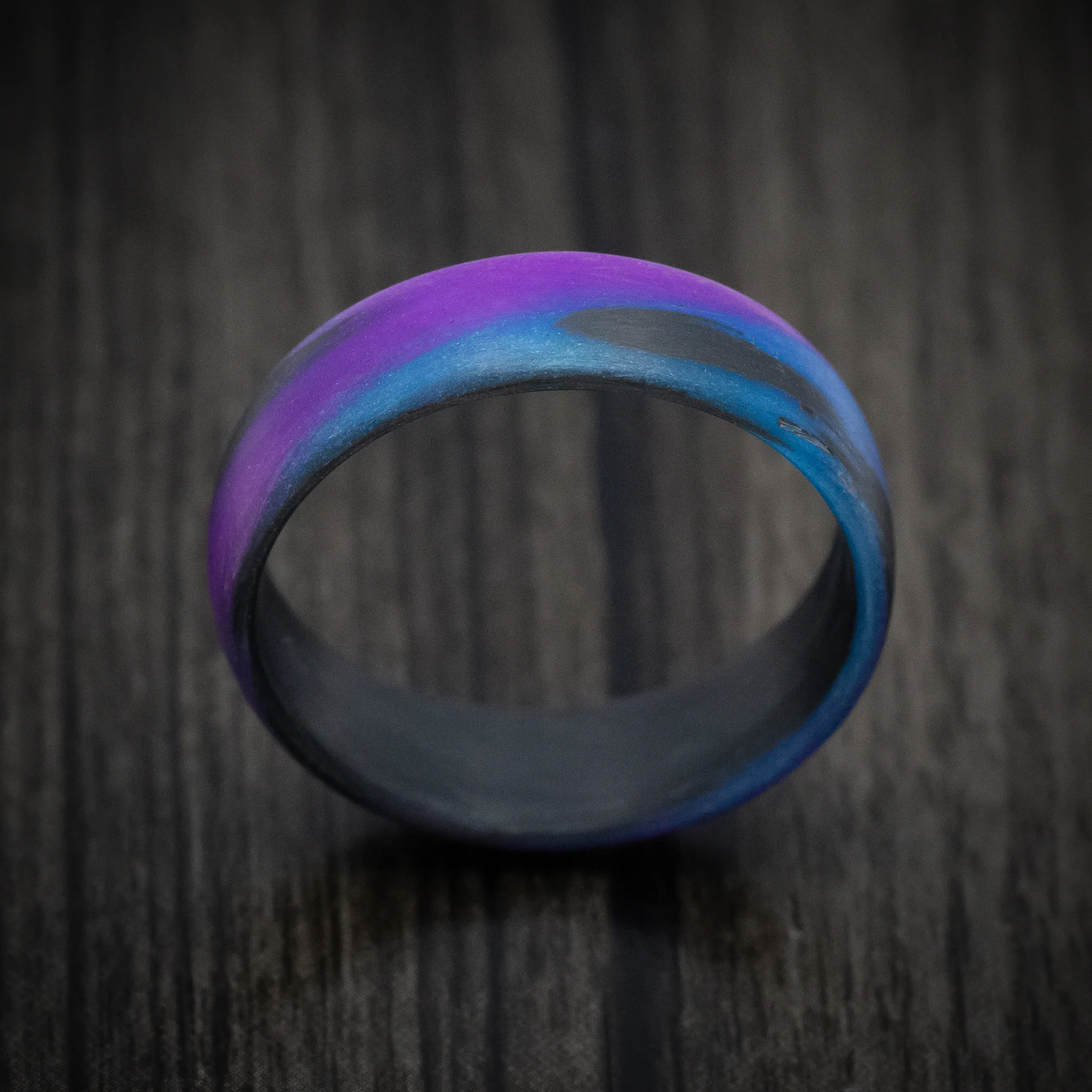 Carbon Fiber Men's Ring with Purple and Blue Glow Marbled Design - Image 2