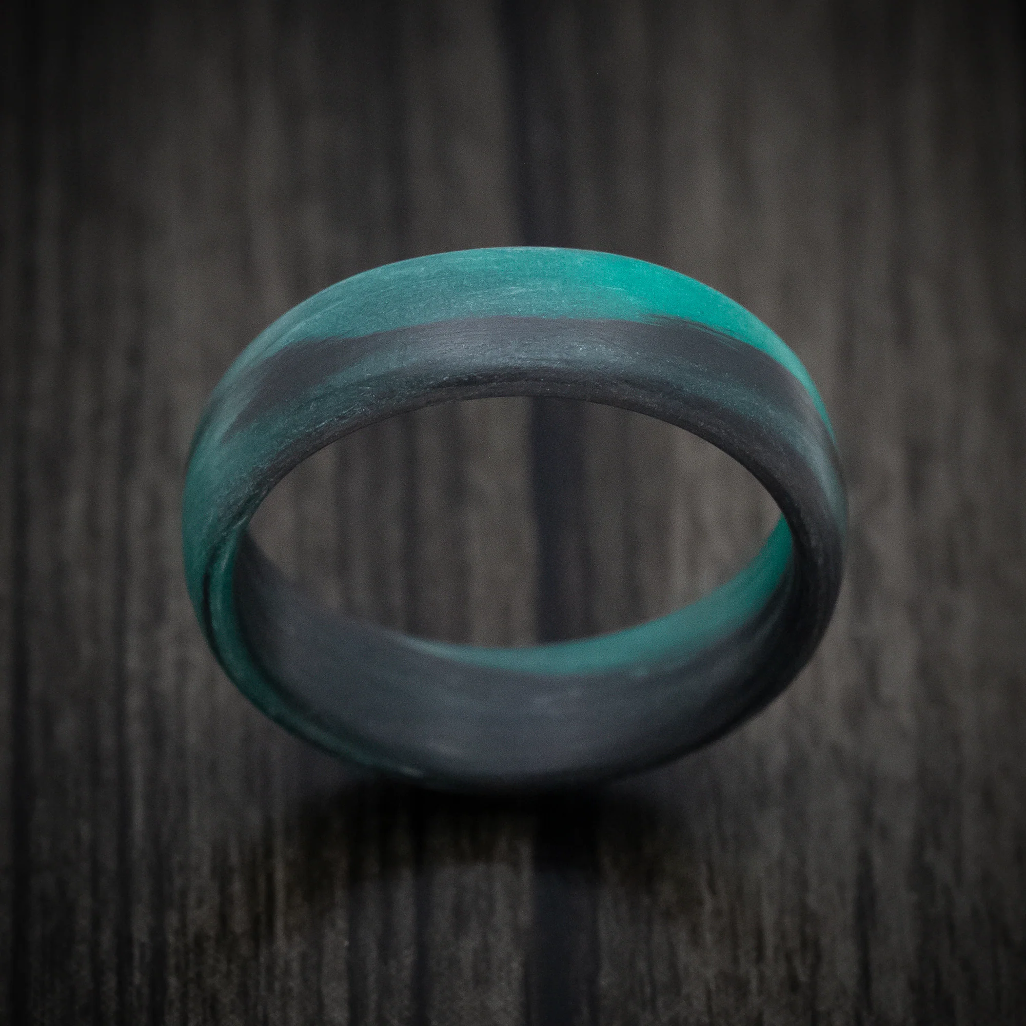 Carbon Fiber Men's Ring with Teal Glow Marbled Design - Image 2