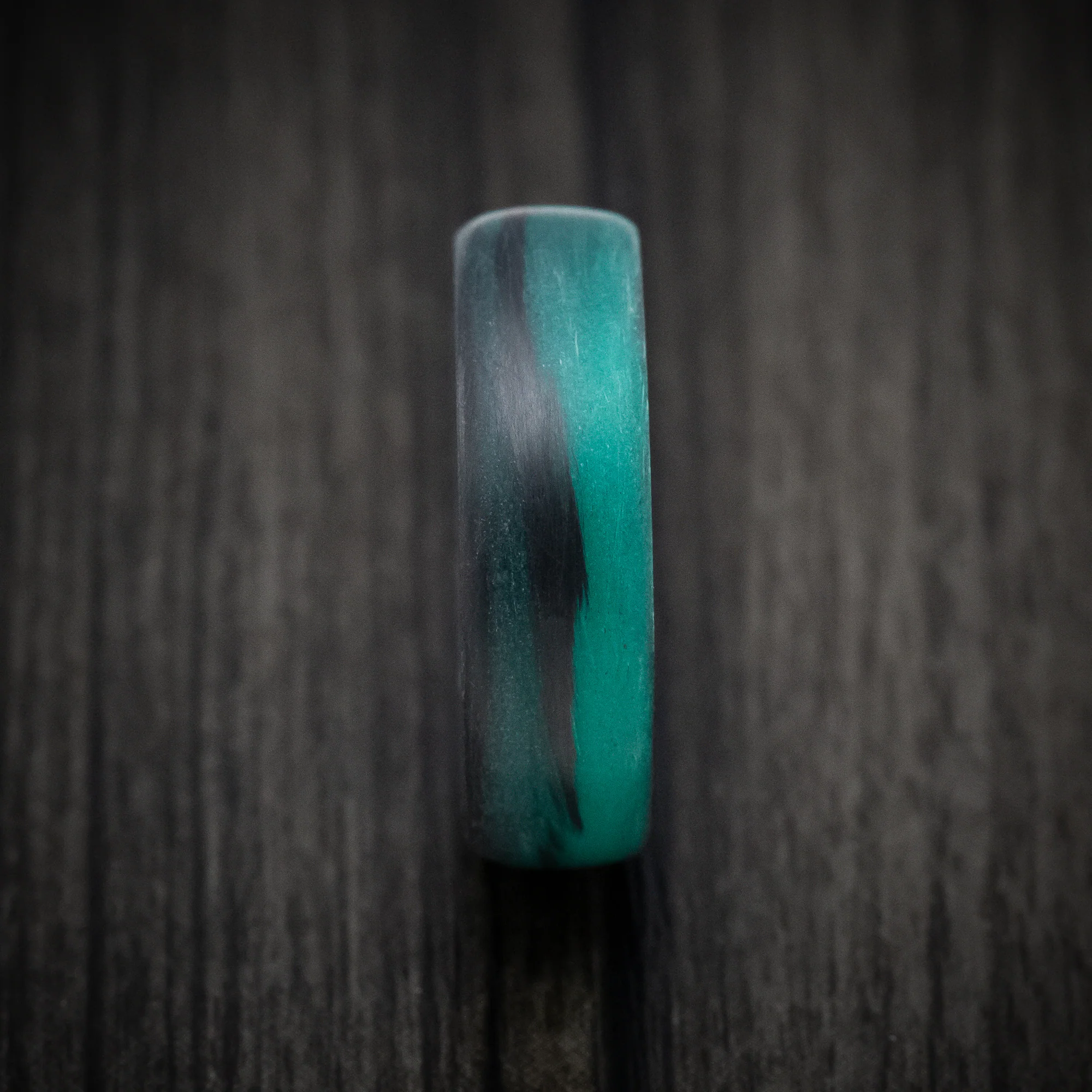 Carbon Fiber Men's Ring with Teal Glow Marbled Design - Image 3
