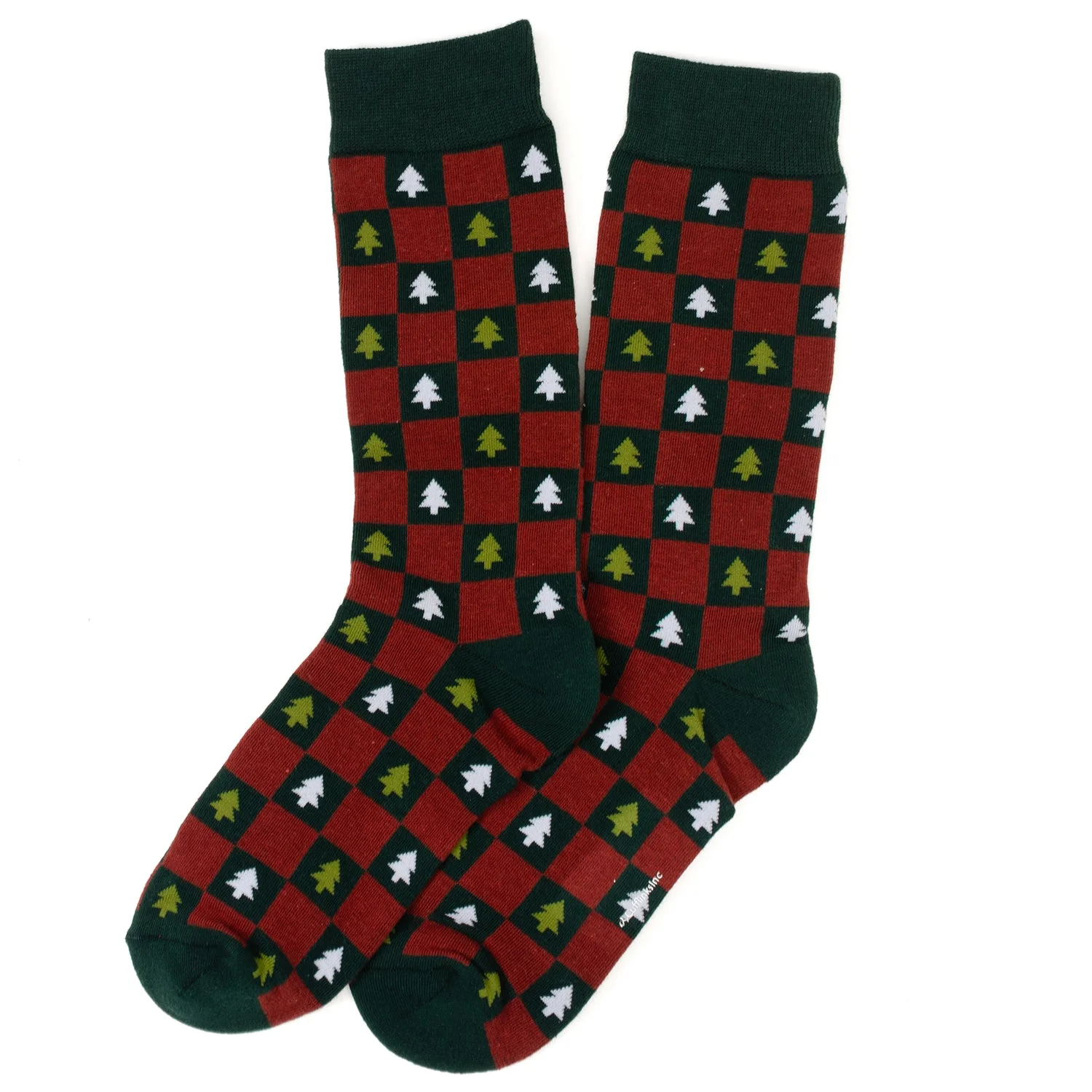Christmas Tree Red Green Checkered Men's Socks - Image 2